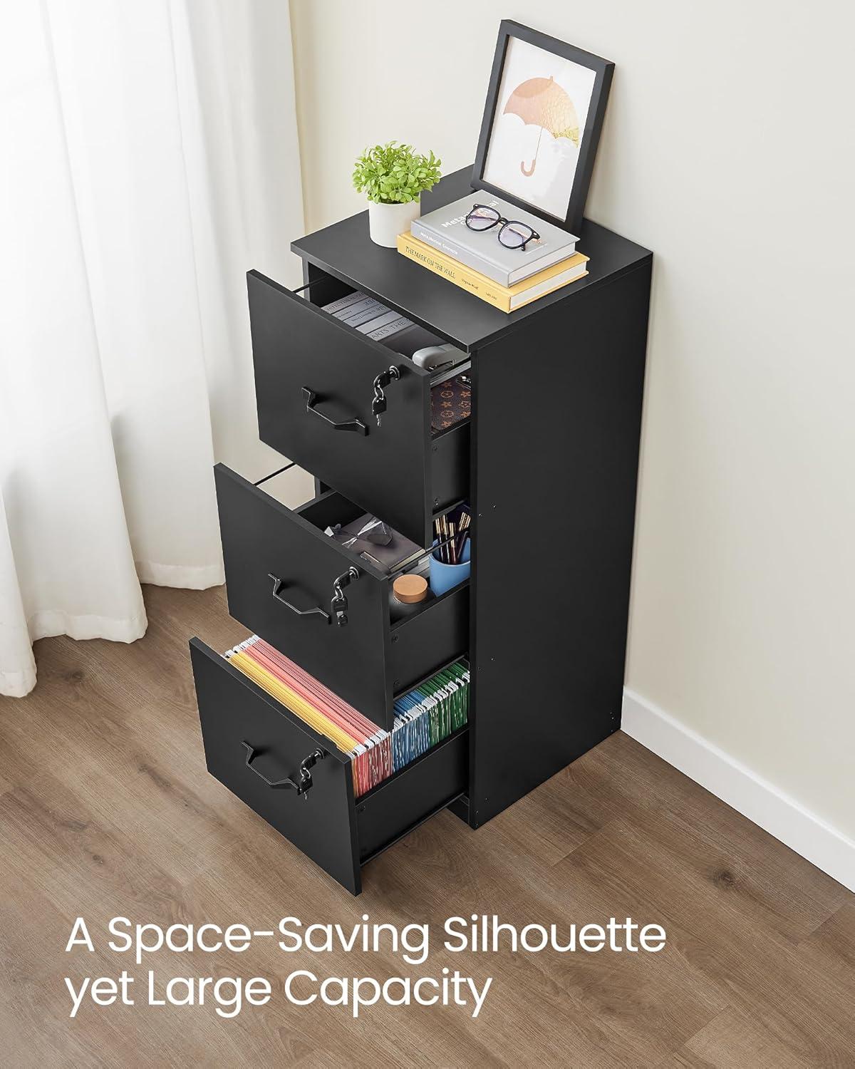 Ink Black Vertical 3-Drawer Lockable File Cabinet