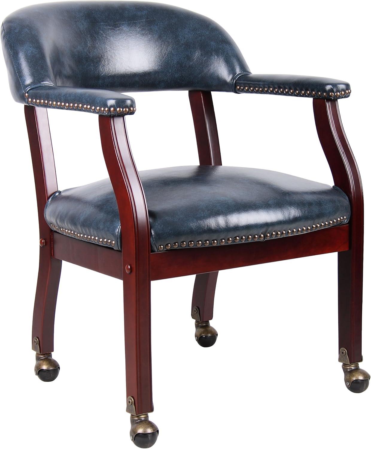 Captain's Chair with Casters Blue - Boss Office Products: Vinyl Upholstery, Fixed Height, Nailhead Trim