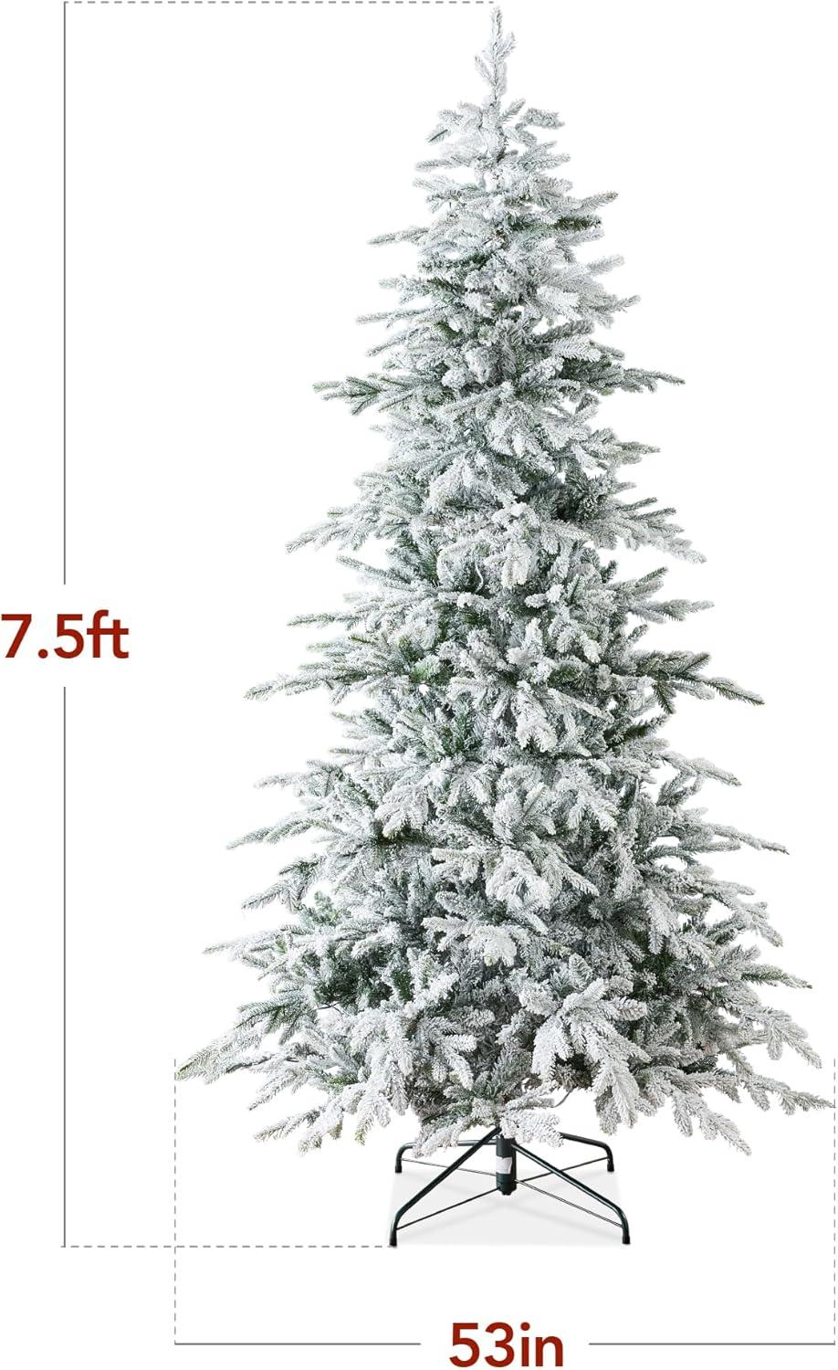 Best Choice Products 7.5ft Pre-Lit Flocked Artificial Aspen Noble Fir Christmas Tree w/2,136 Branch Tips, 400 LED Lights