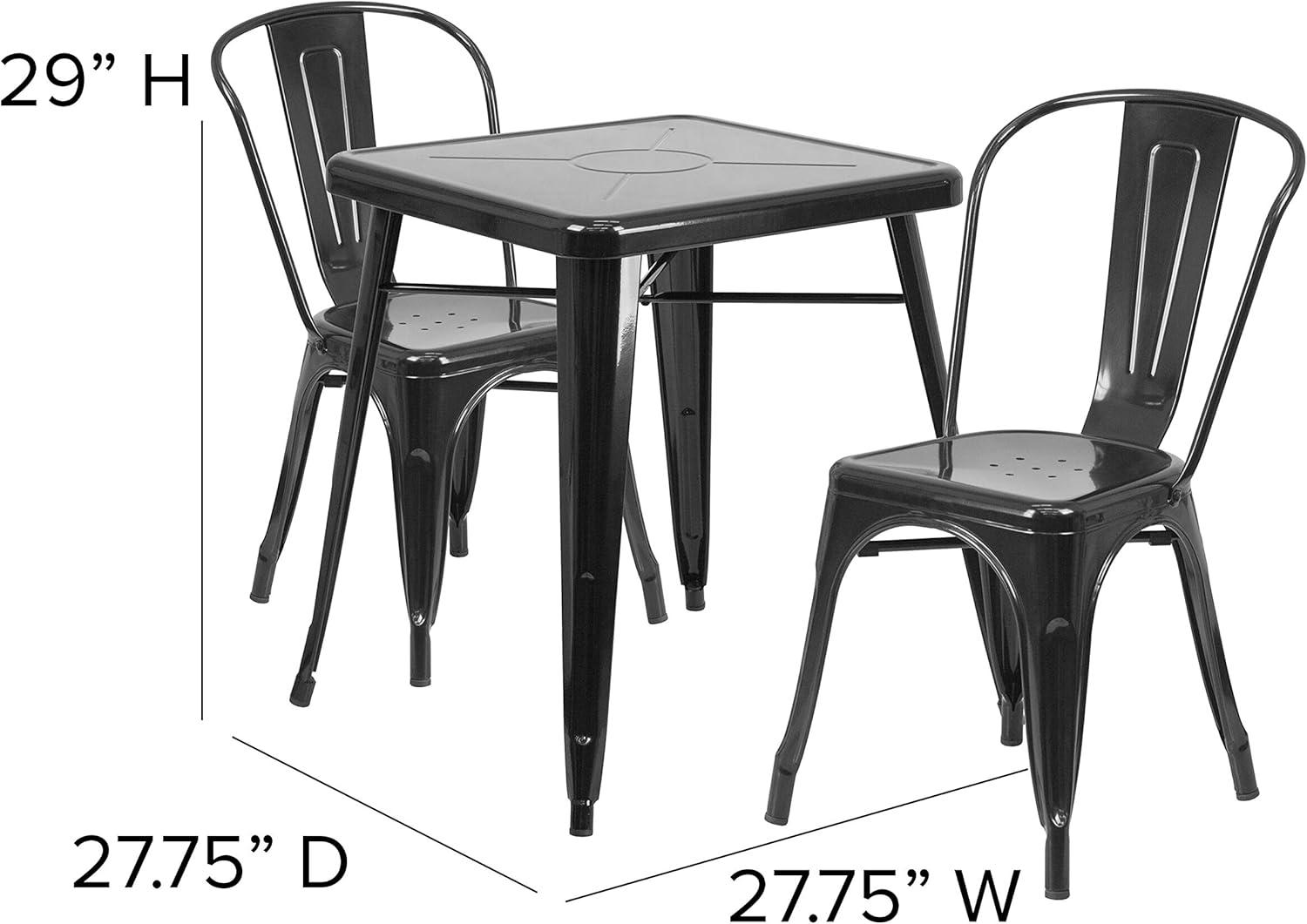 Flash Furniture Commercial Grade 23.75" Square Black Metal Indoor-Outdoor Table Set with 2 Stack Chairs