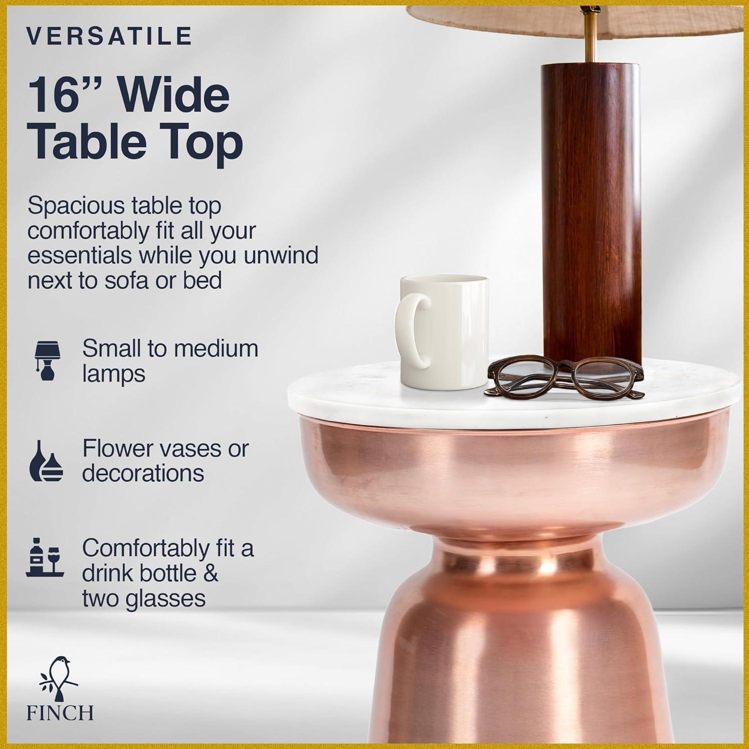 Finch Adler Metal Accent Side Table 16 Hourglass Shape Ivory White Rose Gold