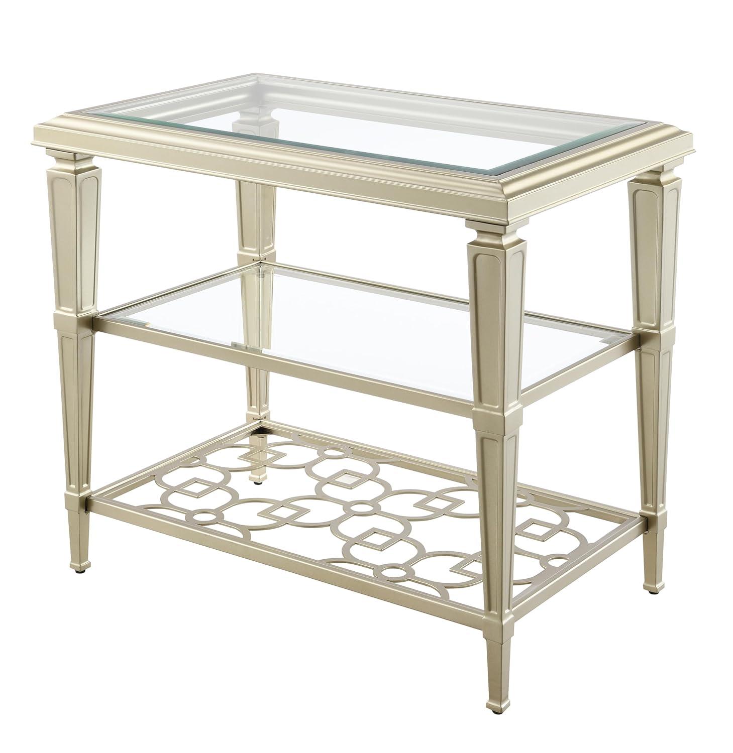 ACME Zaba Metal and Tempered Glass Rectangular End Table in Silver and Clear