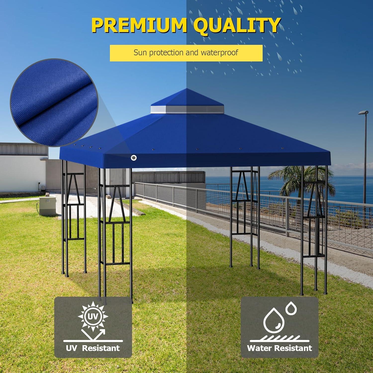 SUNNY 10x10 FT Gazebo Replacement Canopy Top Double Tier Canopy Top Cover (Blue)