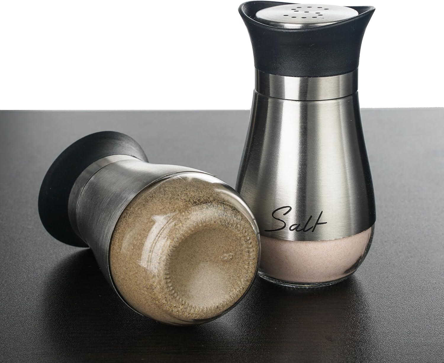 Juvale Stainless Steel Salt and Pepper Shakers Set with Glass Bottom, Perforated "S" and "P" Caps - Modern Kitchen Decor (4oz)