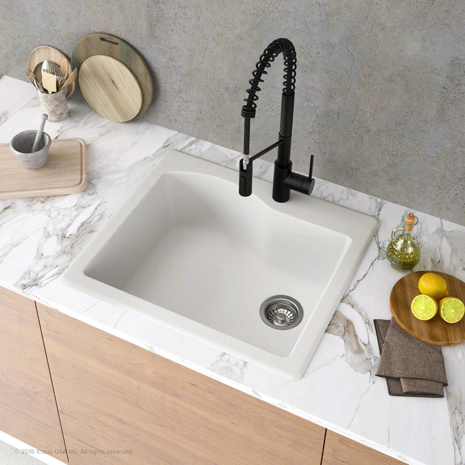 KRAUS Quarza™ 25" L Dual Mount Single Bowl Granite Kitchen Sink and Strainer