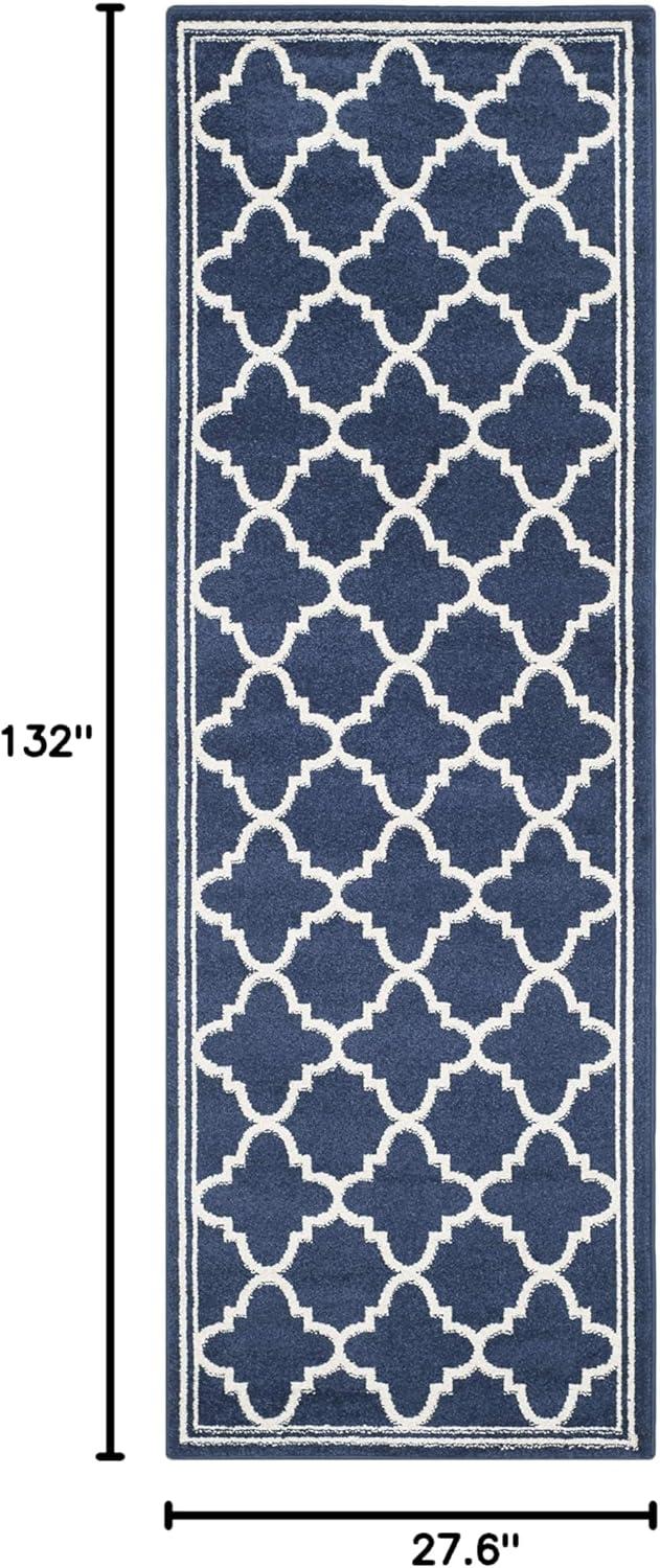 Amherst AMT422 Power Loomed Indoor Runner Rug - Navy/Beige - 2'3"x11' - Safavieh