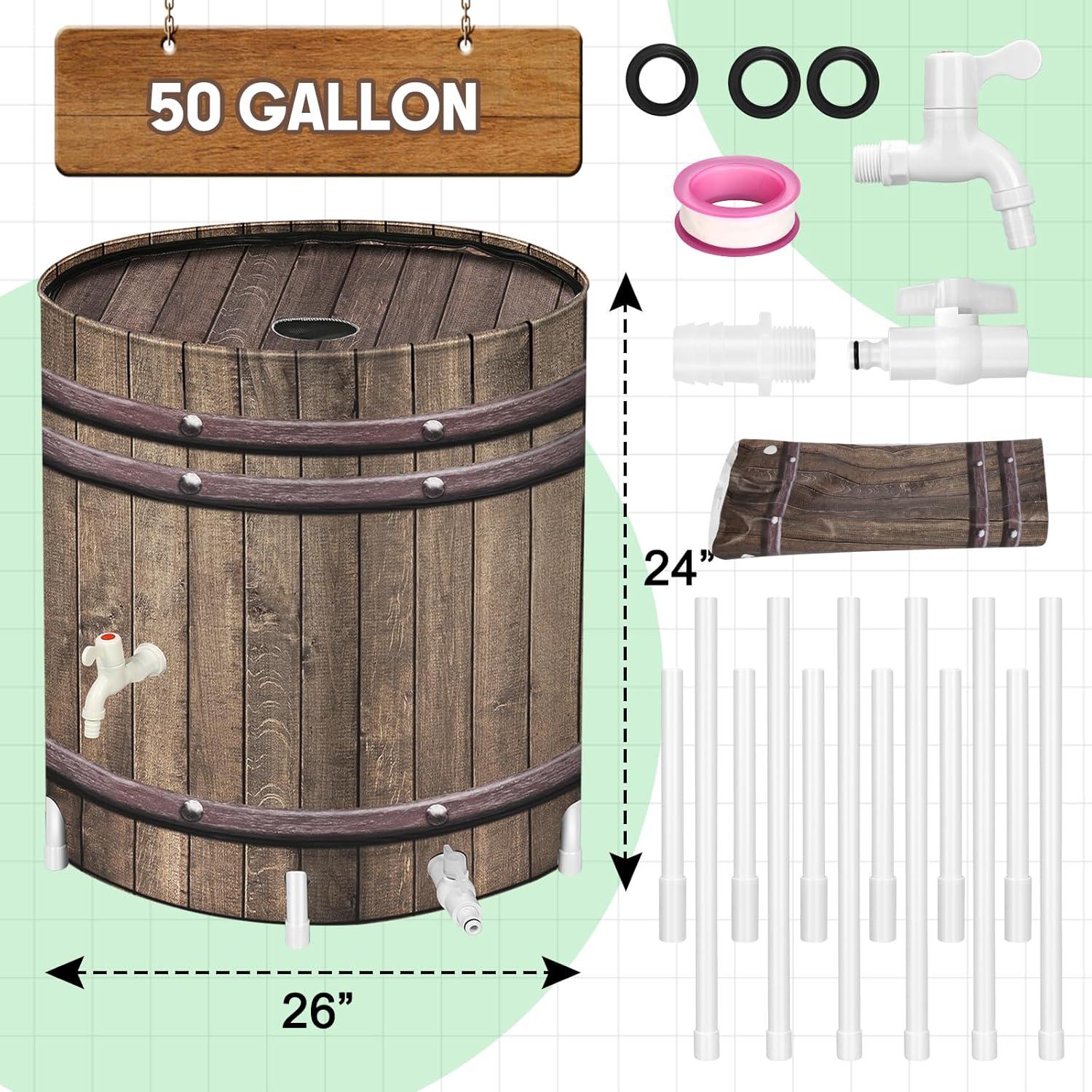 50 Gallon Collapsible Wood Grain PVC Rain Barrel with Spigots