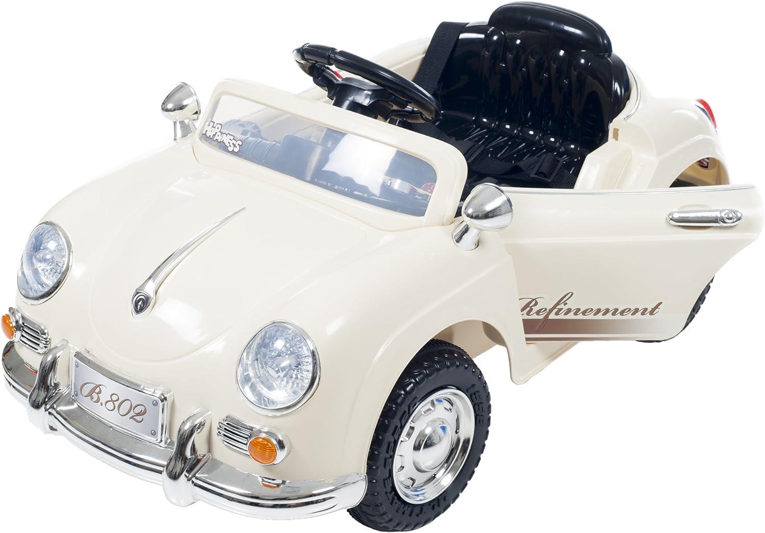 Cream 6V Battery-Powered Classic Ride-On Sports Car