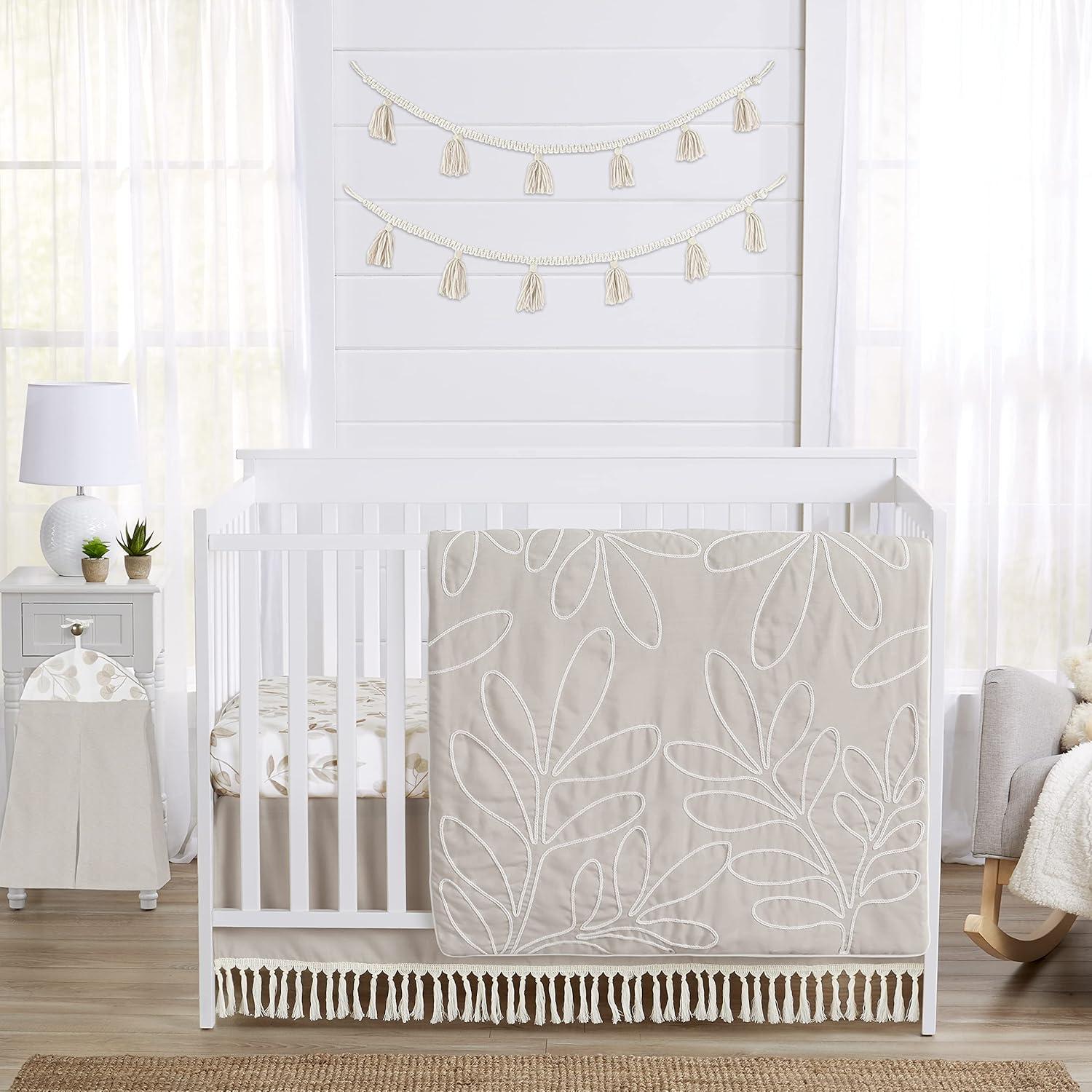 Sweet Jojo Designs Boho Botanical Leaf Linen Dust Ruffle Crib Skirt By Sweet Jojo Designs