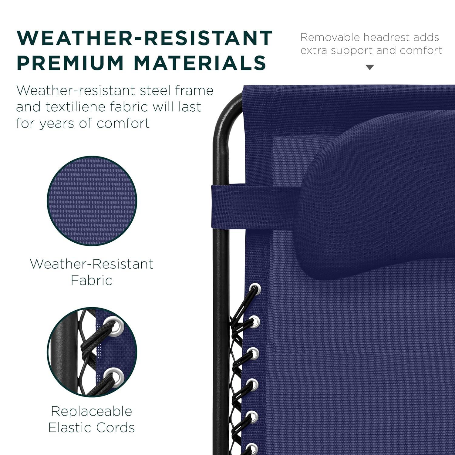 Navy Blue Steel Frame Zero Gravity Outdoor Recliner with Cushions