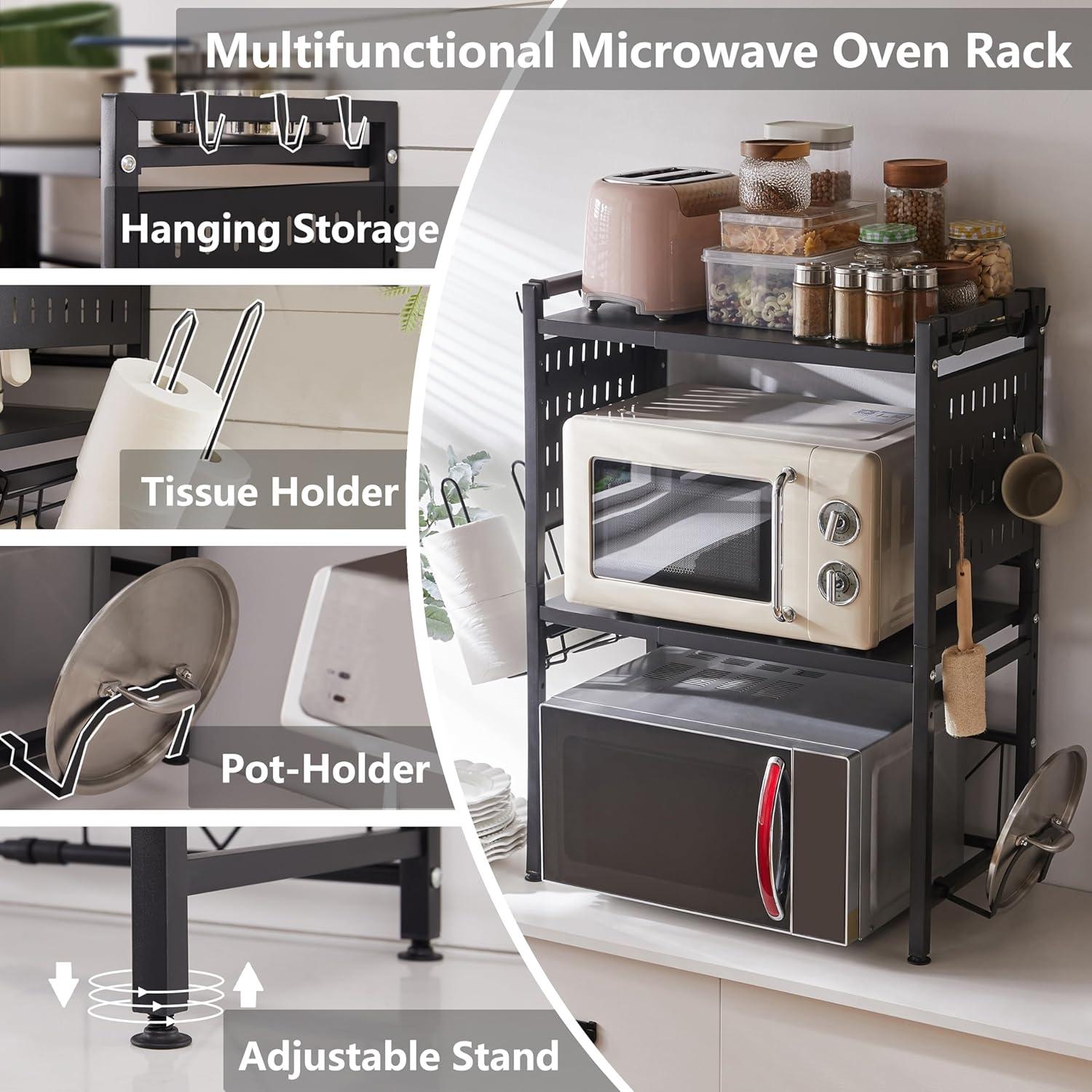 3-Tier Microwave Oven Rack With 9 Hooks