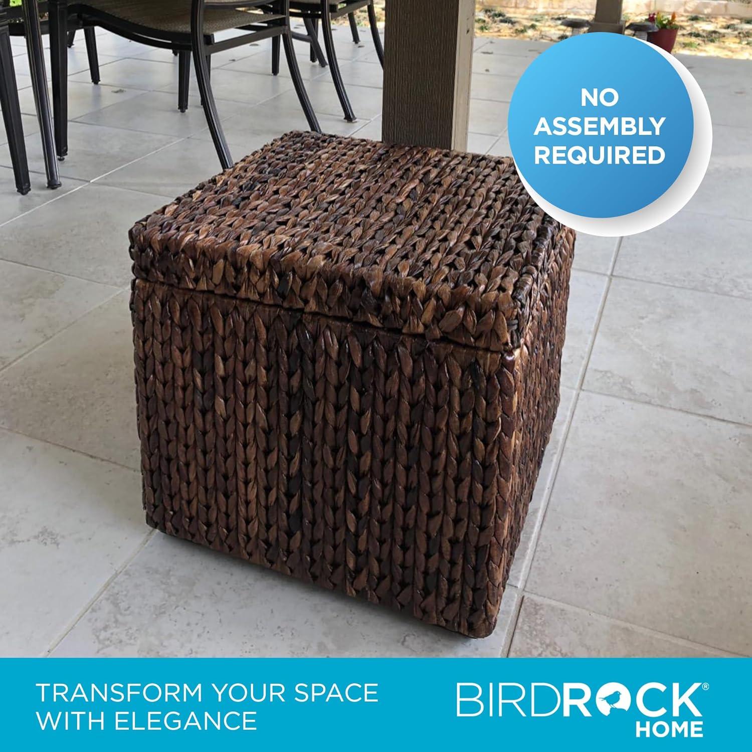 Storage Cube Box with Lid - Brown Wash Seagrass - Hand Woven Container for Blankets Pillows - Sturdy Metal Frame