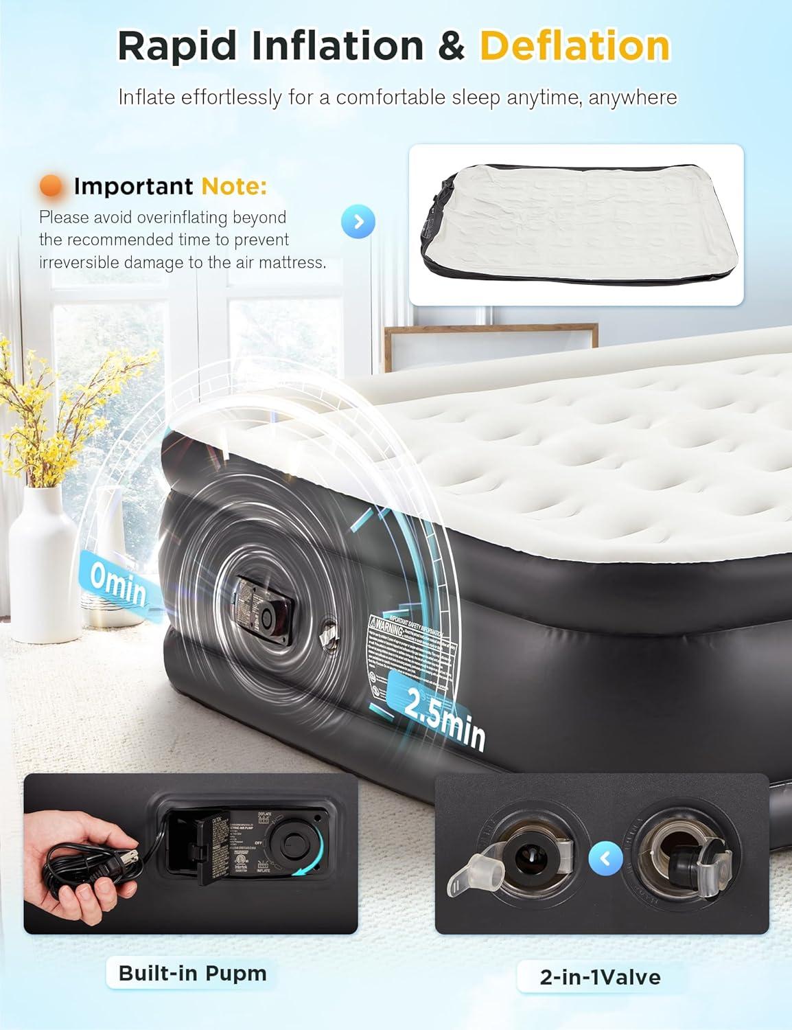 Twin Size Air Mattress with Built-in Pump 18" Raised - 2-Min Set Up, No Odd Smell, 600 lb Support, Foldable Air Bed with Storage Bag, Perfect for Camping, Guests & Home Use