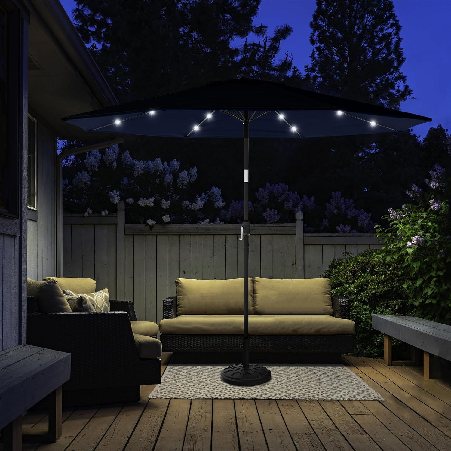 Navy Blue 10-Foot Patio Umbrella with Solar LED Lights