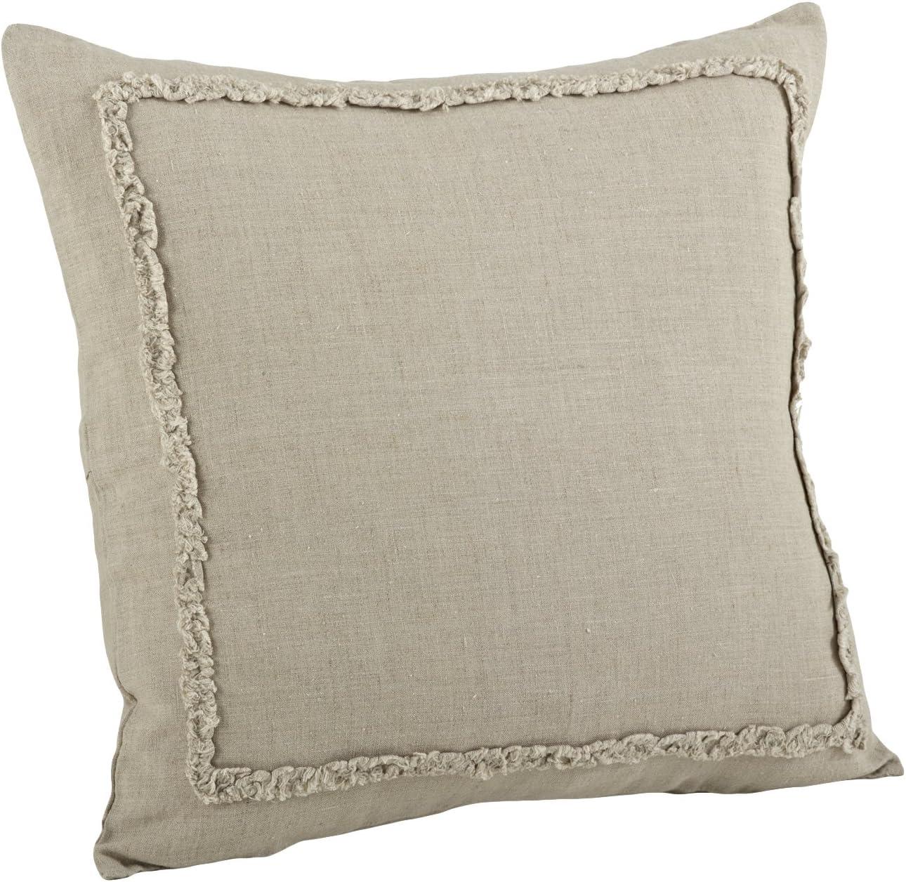 20" Beige Linen Ruffled Square Throw Pillow