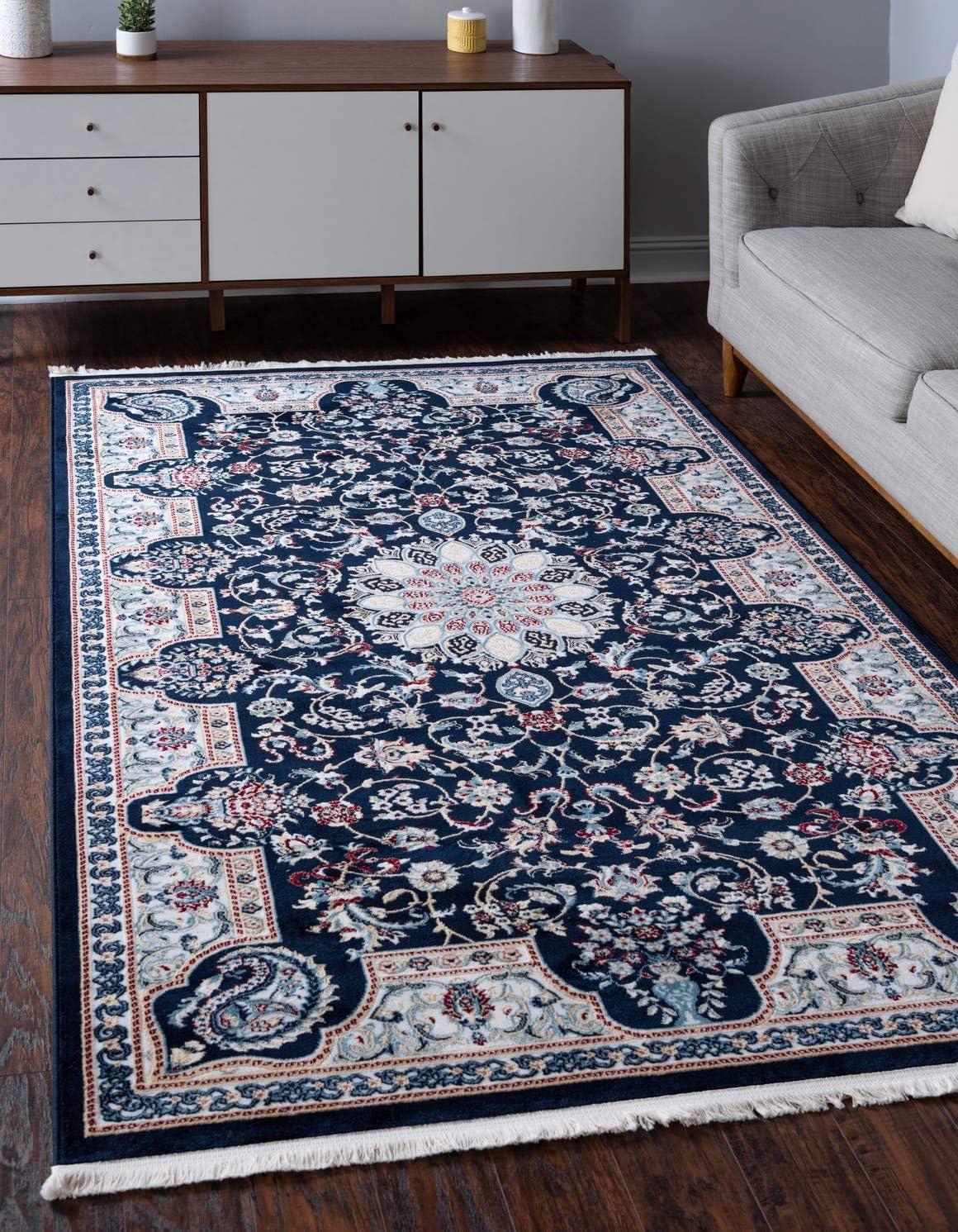 Rugs.com Rabia Collection Rug – 3' x 5' Navy Blue Low Rug Perfect For Entryways, Kitchens, Breakfast Nooks, Accent Pieces