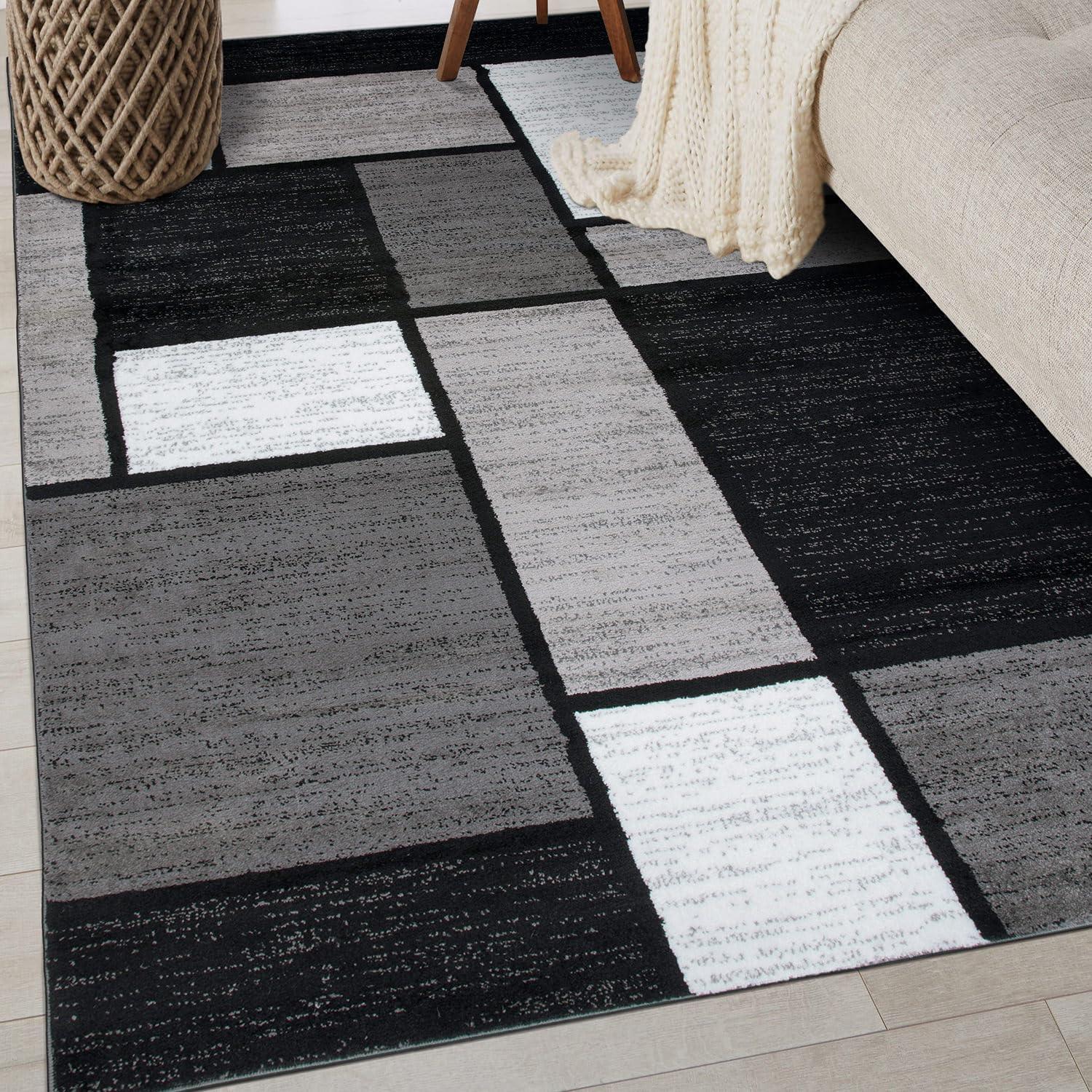World Rug Gallery Contemporary Modern Boxed Color Block Area Rug - Gray 4'x6'