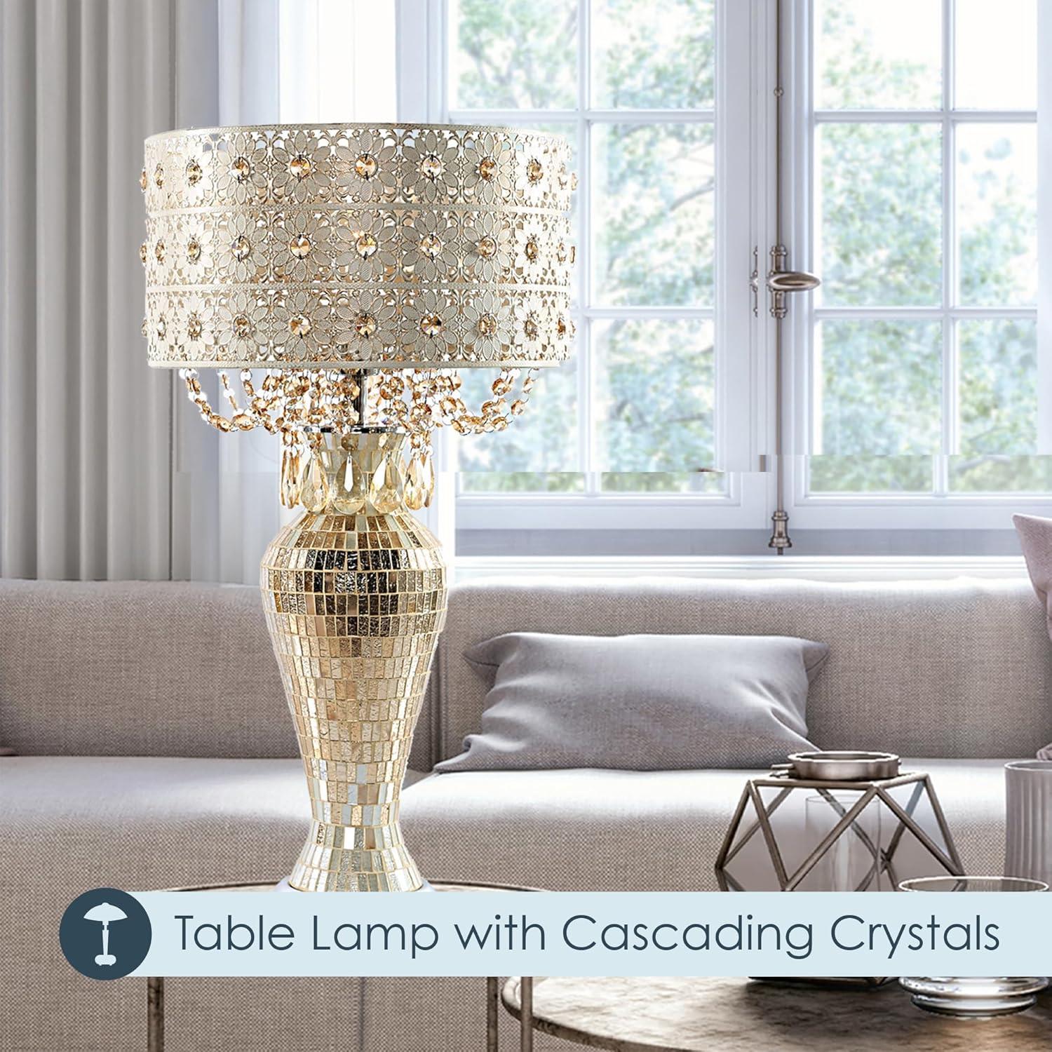 Champagne Bronze Mosaic Adjustable Table Lamp with Jeweled Accents