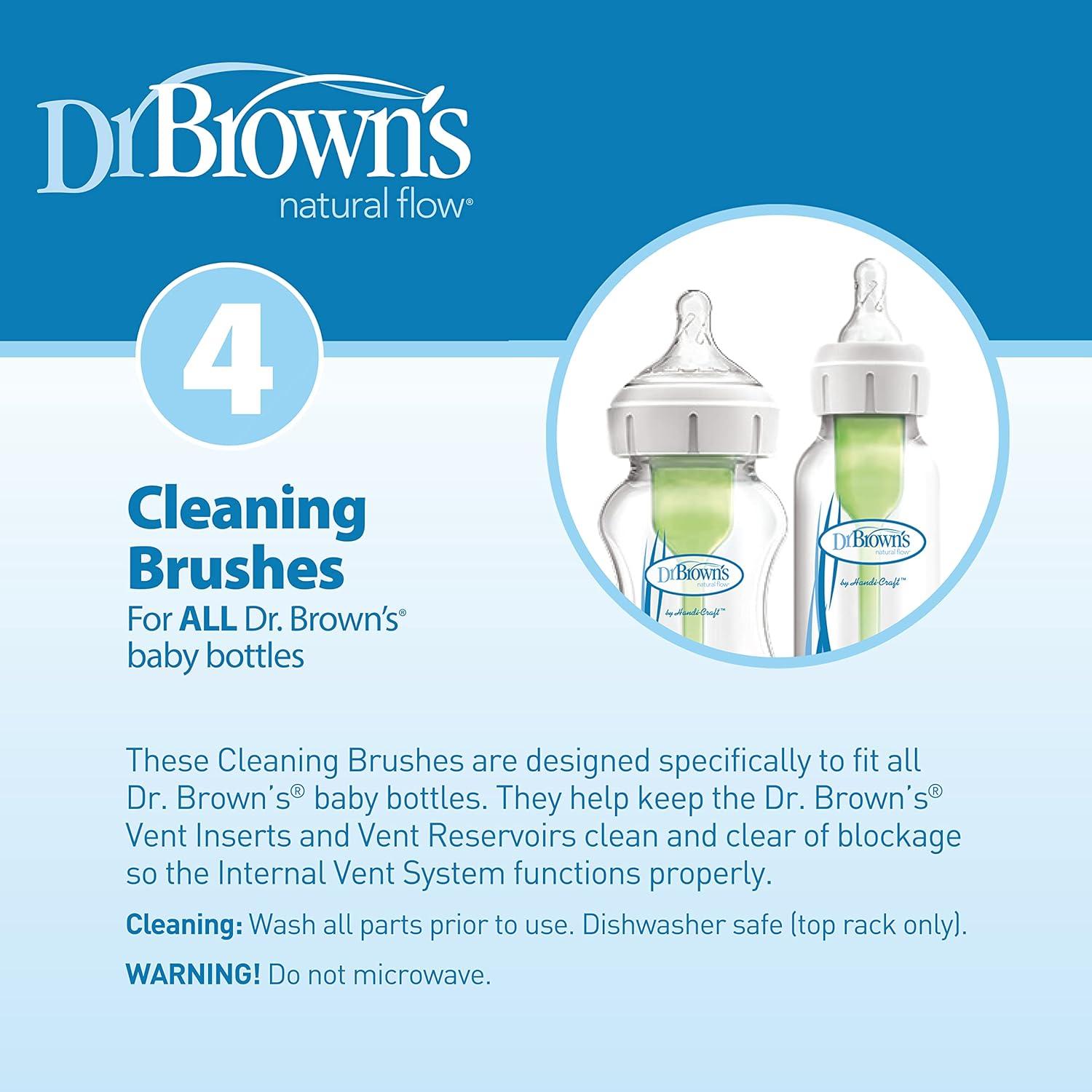 Dr. Brown's Natural Flow Reusable Vent System Baby Bottle Bristle Cleaning Brushes - 4ct