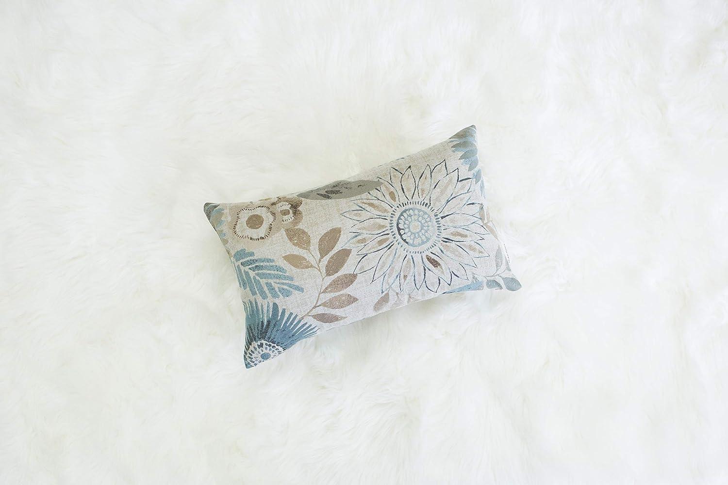 Blue Cream Floral Jacquard Rectangular Throw Pillow Covers, 12x20 Inches, Set of 2