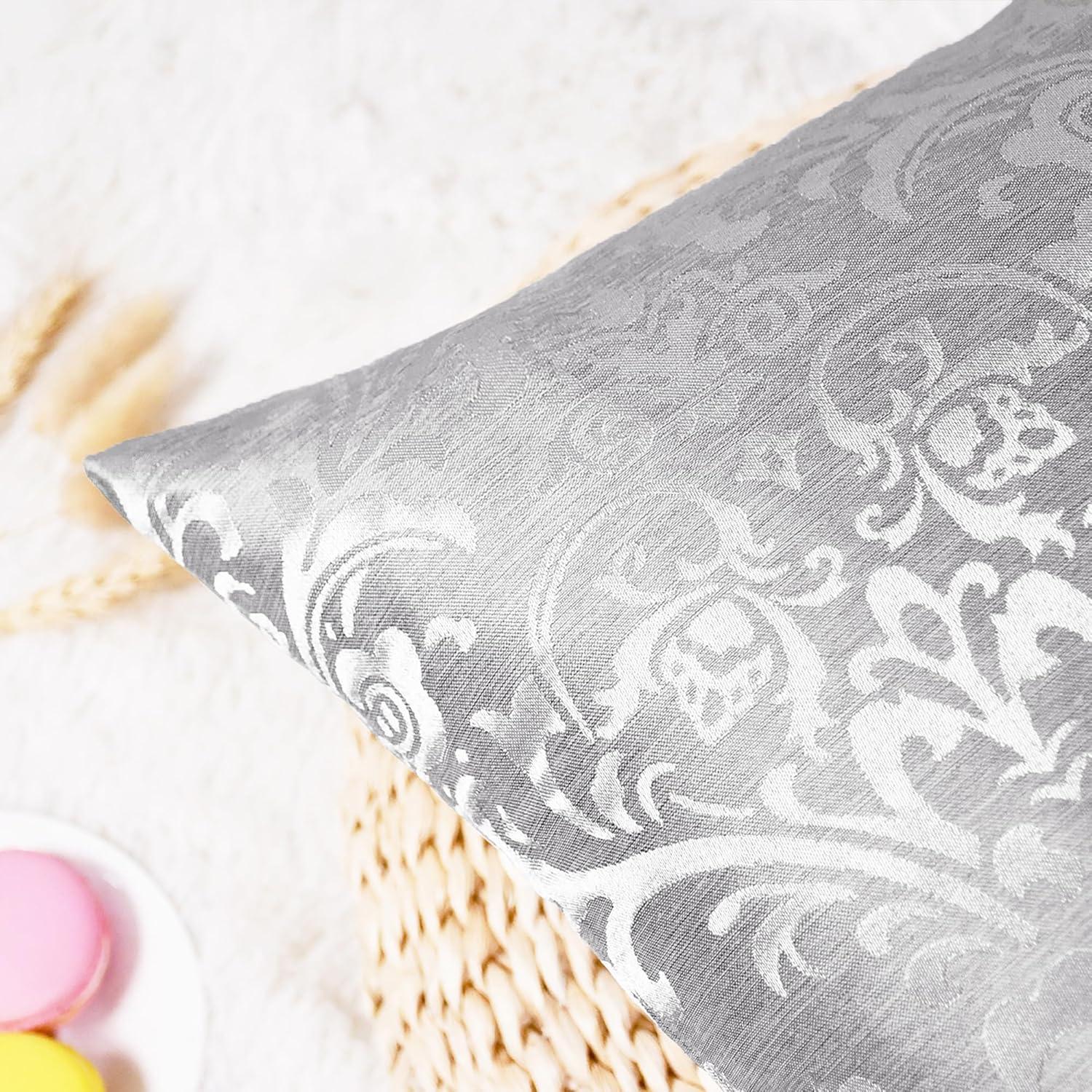 Pack of 2 Throw Pillow Covers Cases for Couch Sofa Home Decoration Vintage Damask Floral Shining & Dull Contrast 18 X 18 Inches Silver Gray