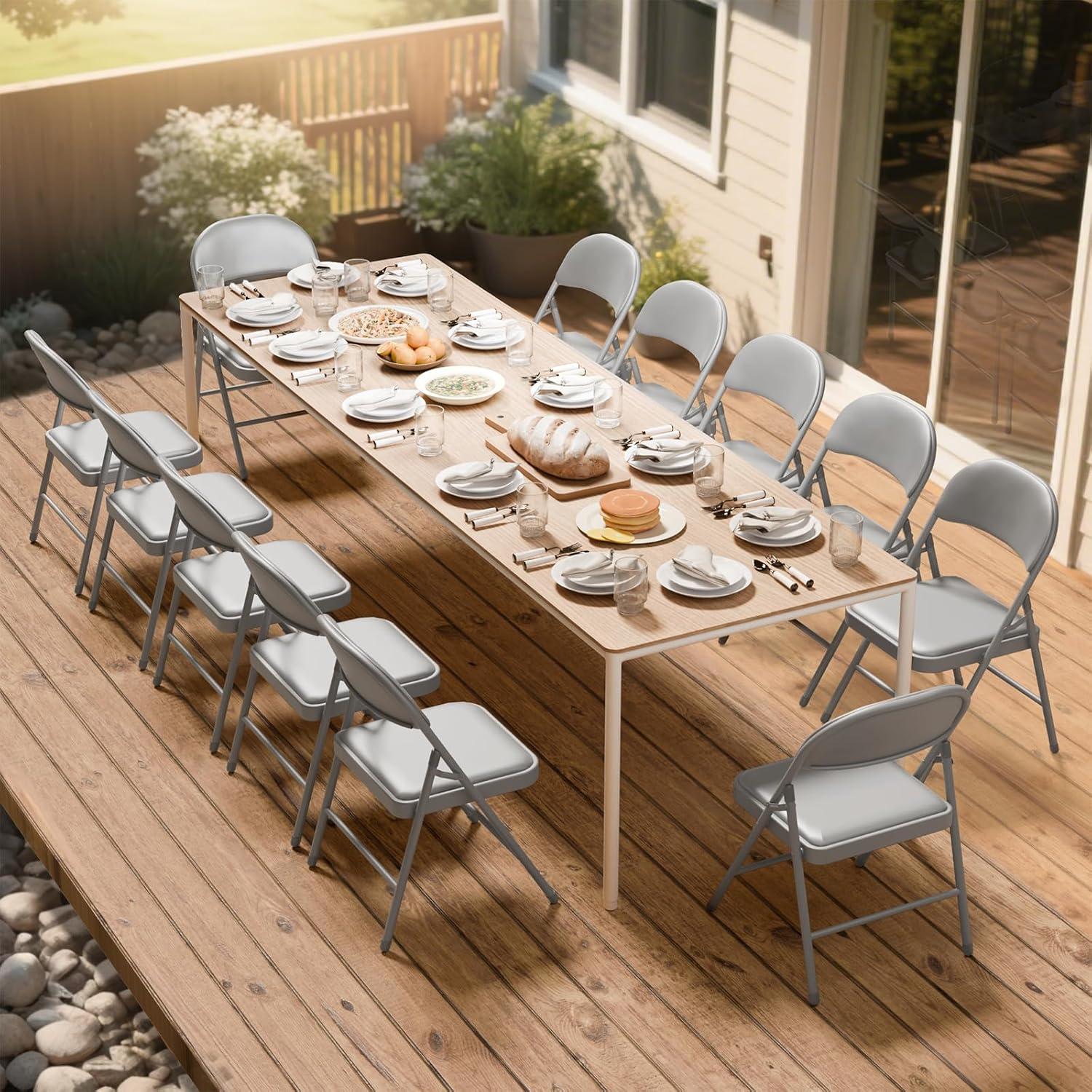 6 Pack Gray Folding Chairs with Padded Cushion and Back for Outside Portable Stackable Commercial Foldable Chairs with Steel Frame for Events Office Wedding Party, 330lbs Capacity