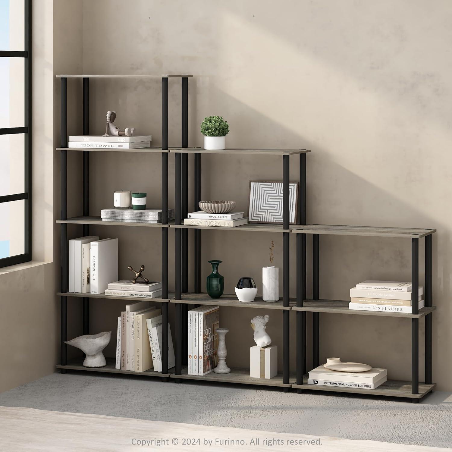 Gray Medium Wood 3-Tier Vertical Bookcase