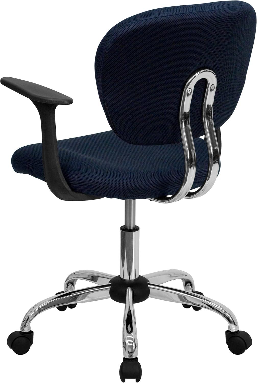 Flash Furniture Mid-Back Navy Mesh Padded Swivel Task Office Chair with Chrome Base and Arms