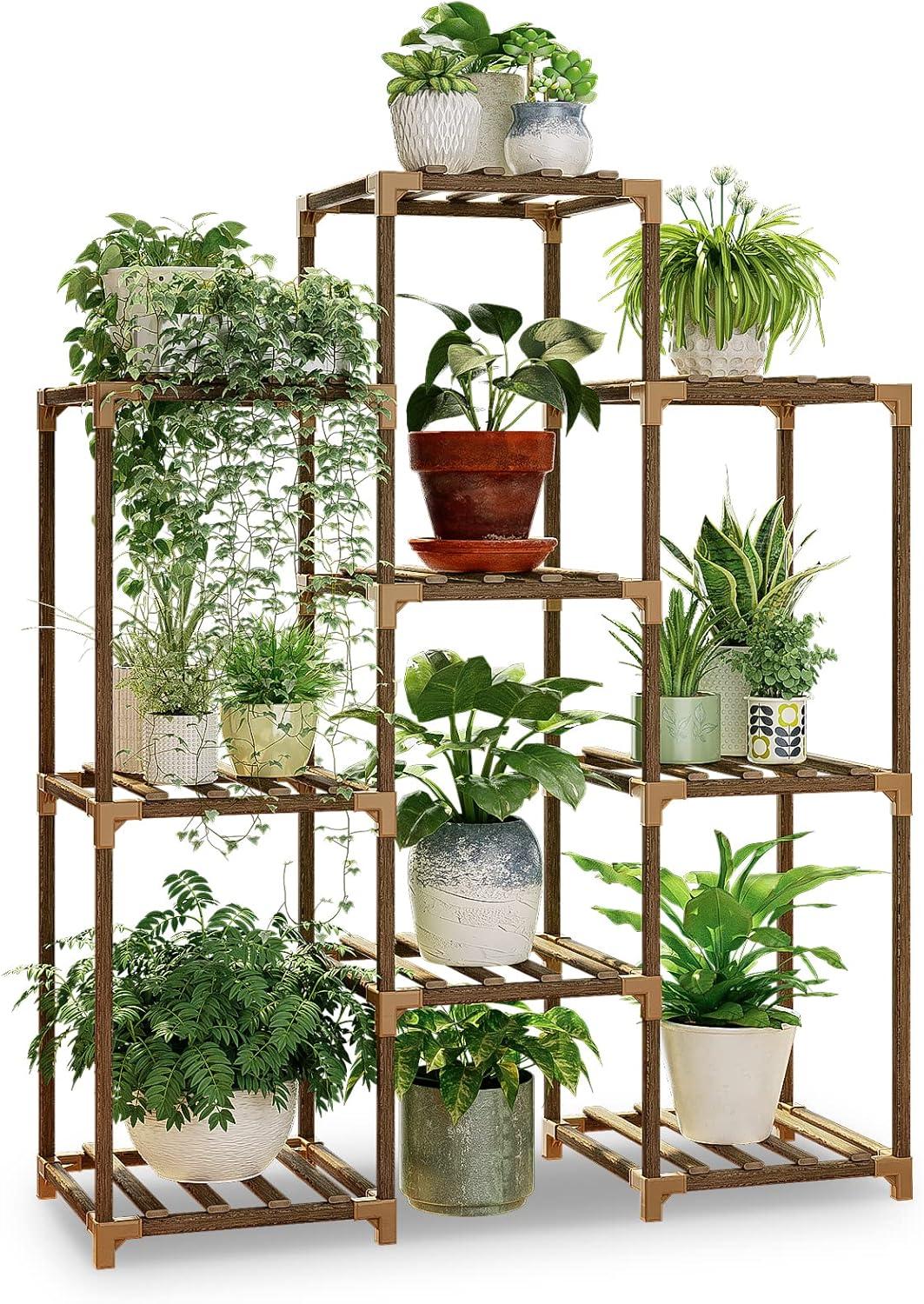 Brown Wooden 4-Tier Indoor/Outdoor Plant Stand