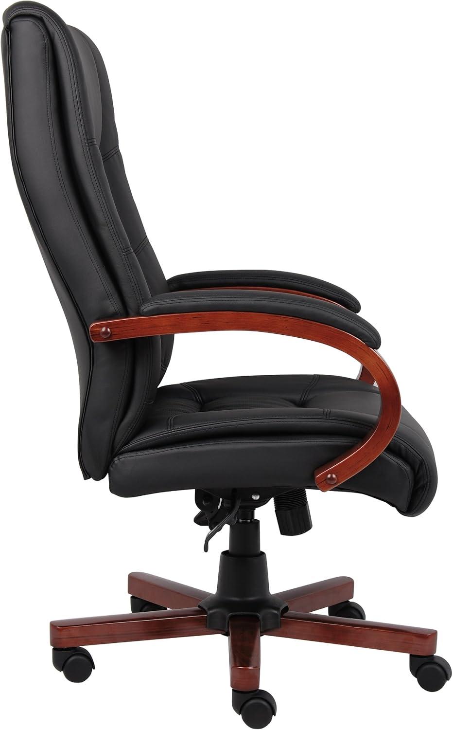 High Back Executive Wood Finished Chairs Black/Brown - Boss Office Products: Caressoft, Pneumatic Lift, Swivel