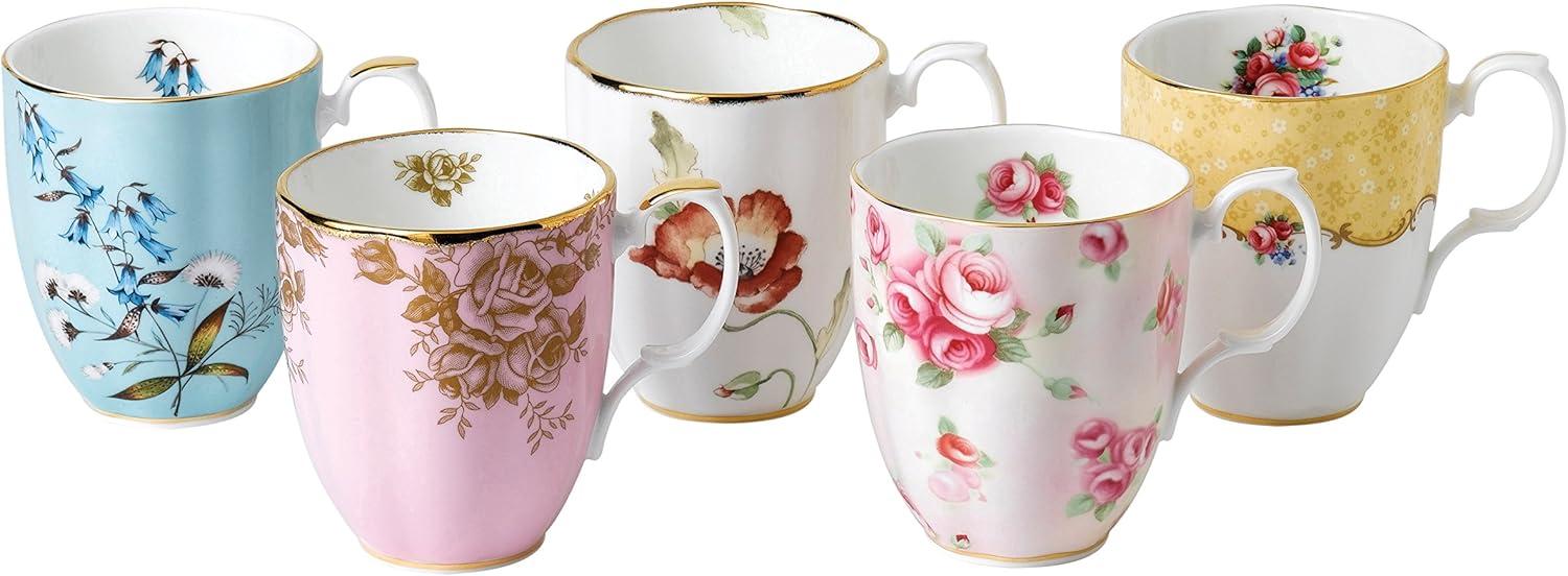 Pink and Gold Floral Ceramic Mug with Gold Accents