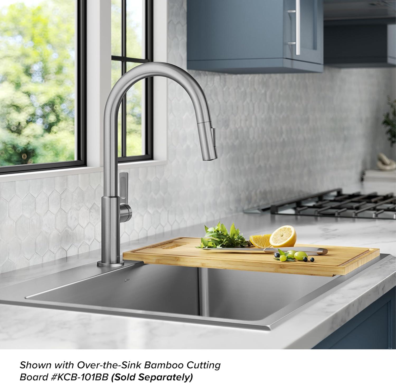 KRAUS Standart PRO 33” Drop In / Undermount Single Bowl 18-Gauge Stainless Steel Kitchen Sink And Pull Down Faucet In Spot-Free Stainless Steel