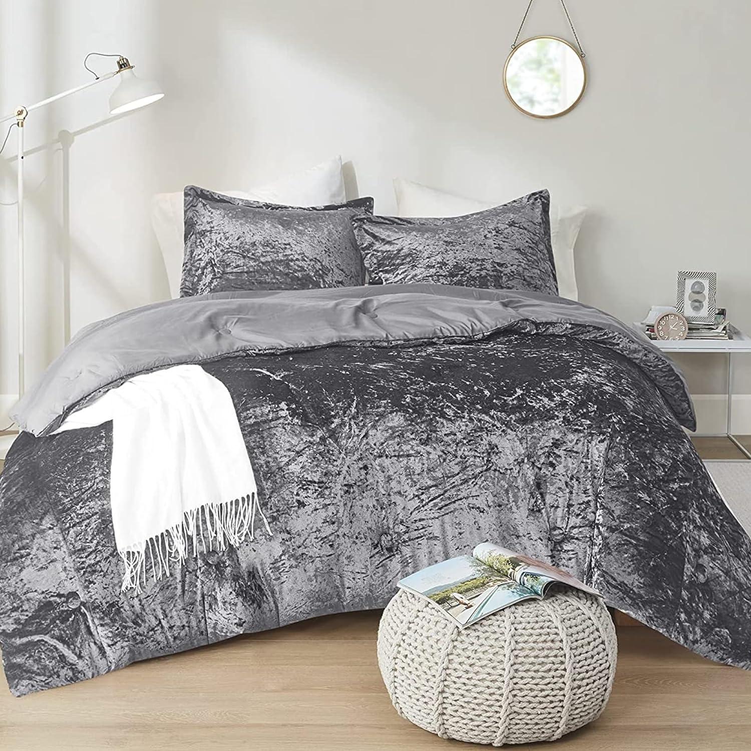 Full Grey Velvet Down Alternative Comforter Set