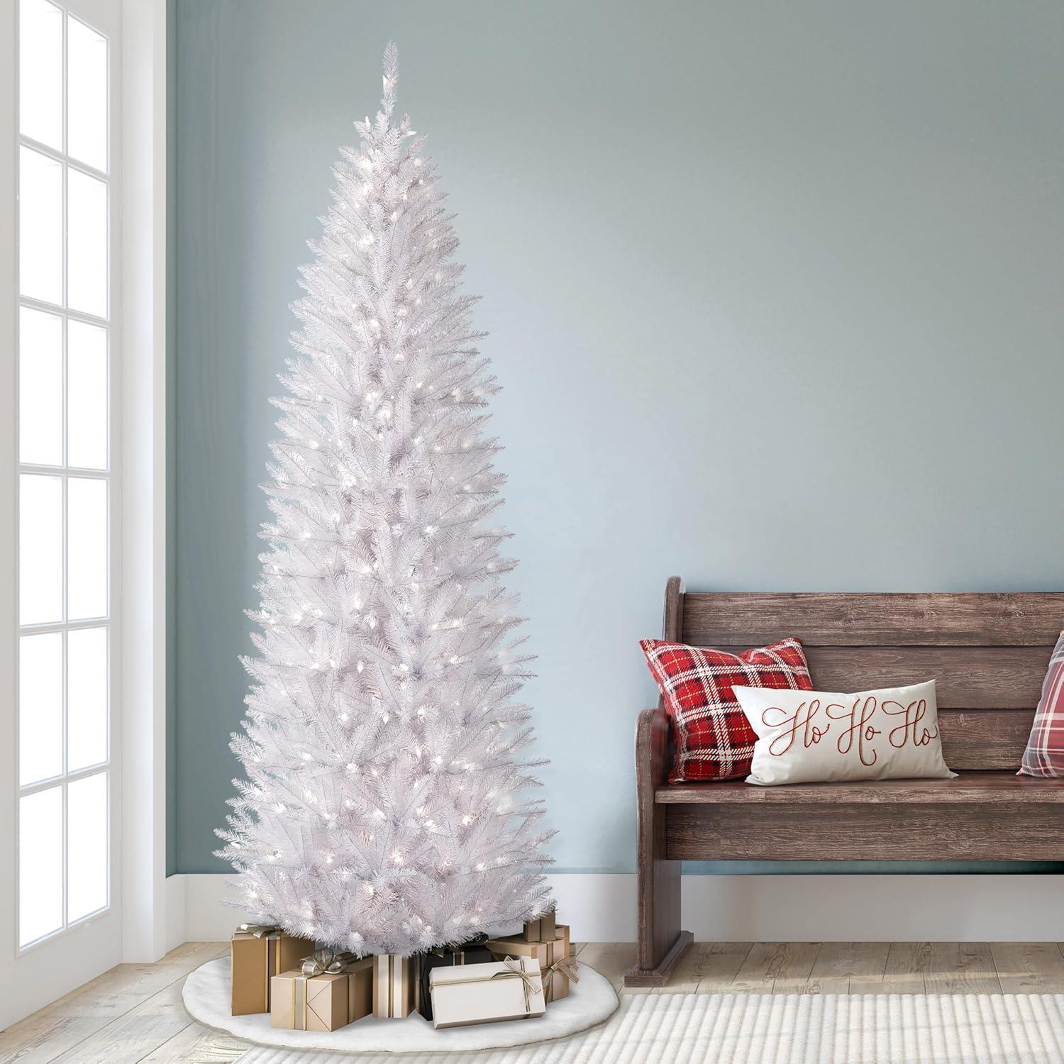 White Pre-Lit Fraser Fir Pencil Christmas Tree with Clear Lights