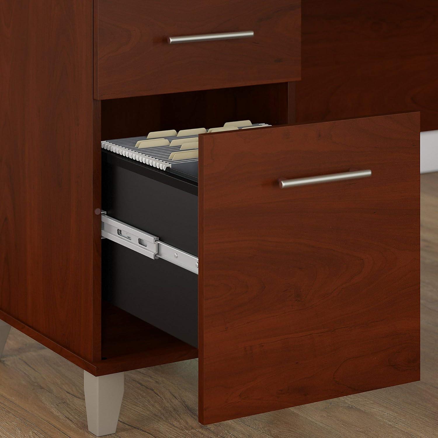 Bush Furniture Somerset 72W Sit to Stand L Desk with Hutch in Hansen Cherry