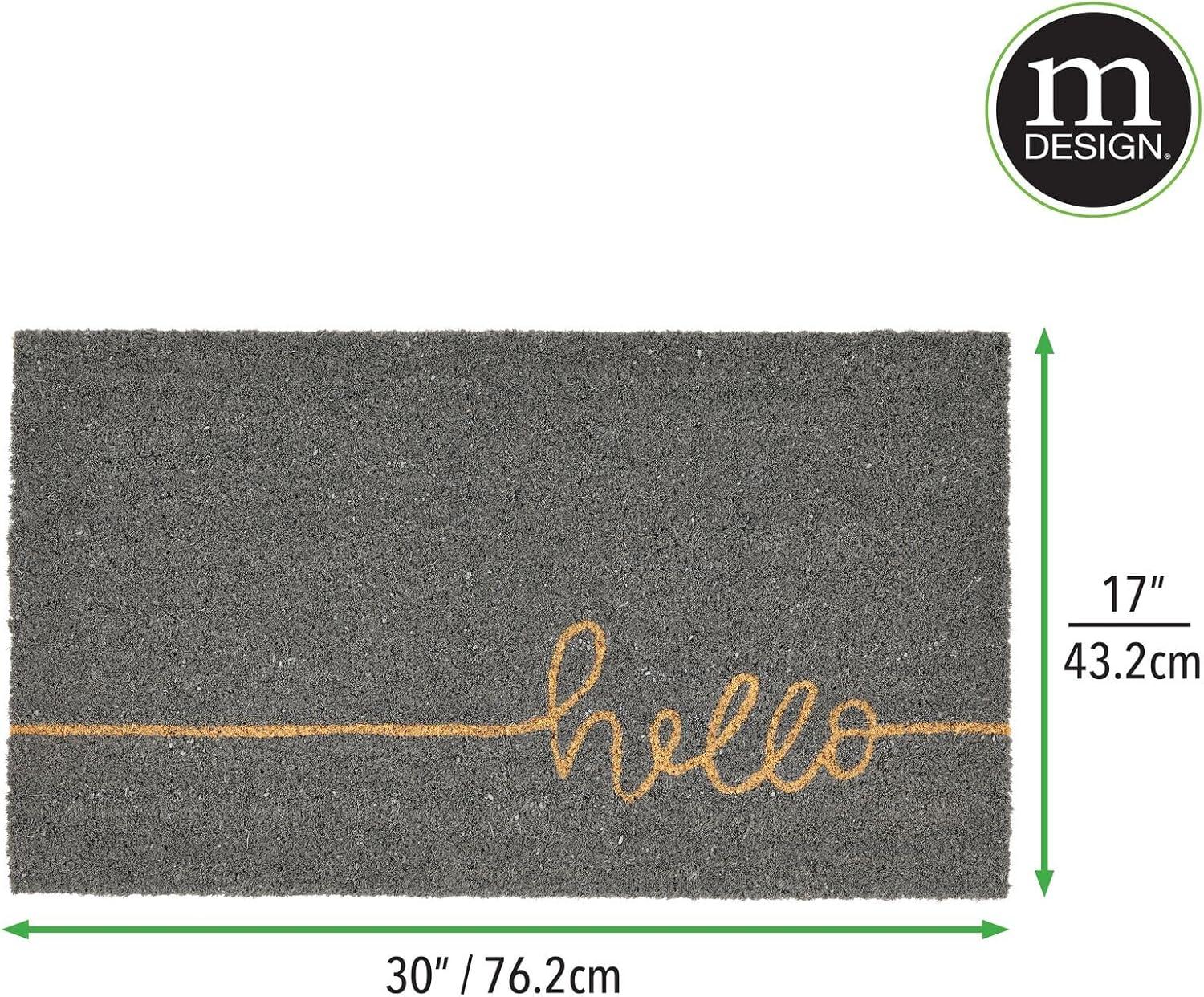 mDesign Welcome Doormat with Natural Fibers Script Hello - Gray/Natural