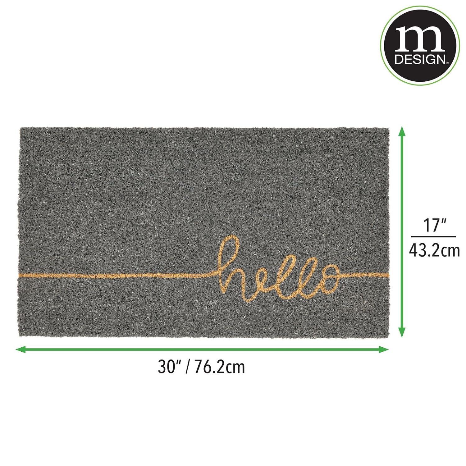 mDesign Welcome Doormat with Natural Fibers Script Hello - Gray/Natural