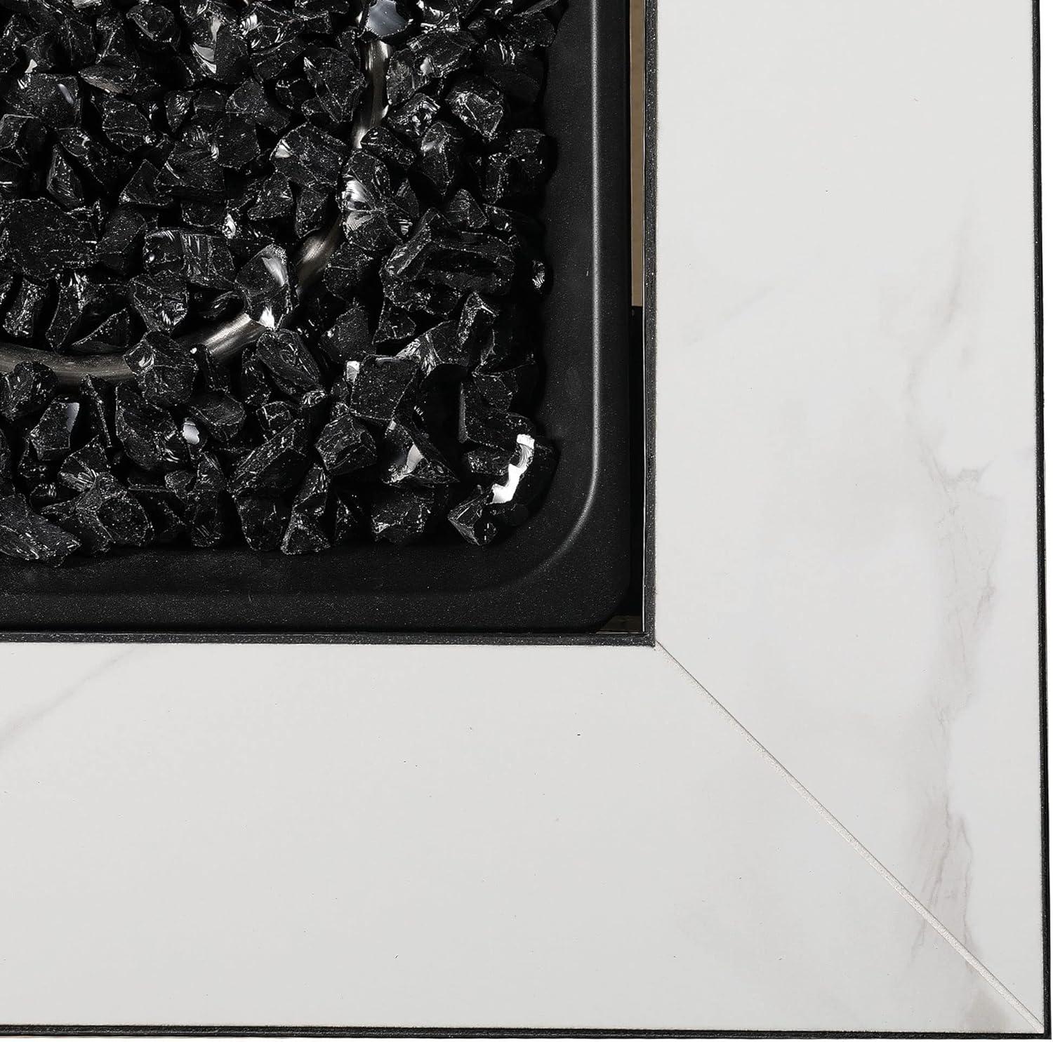 Mr. Bar-B-Q Endless Summer All Weather Outdoor Fire Pit Table with Faux Marble Finish, Black Glass