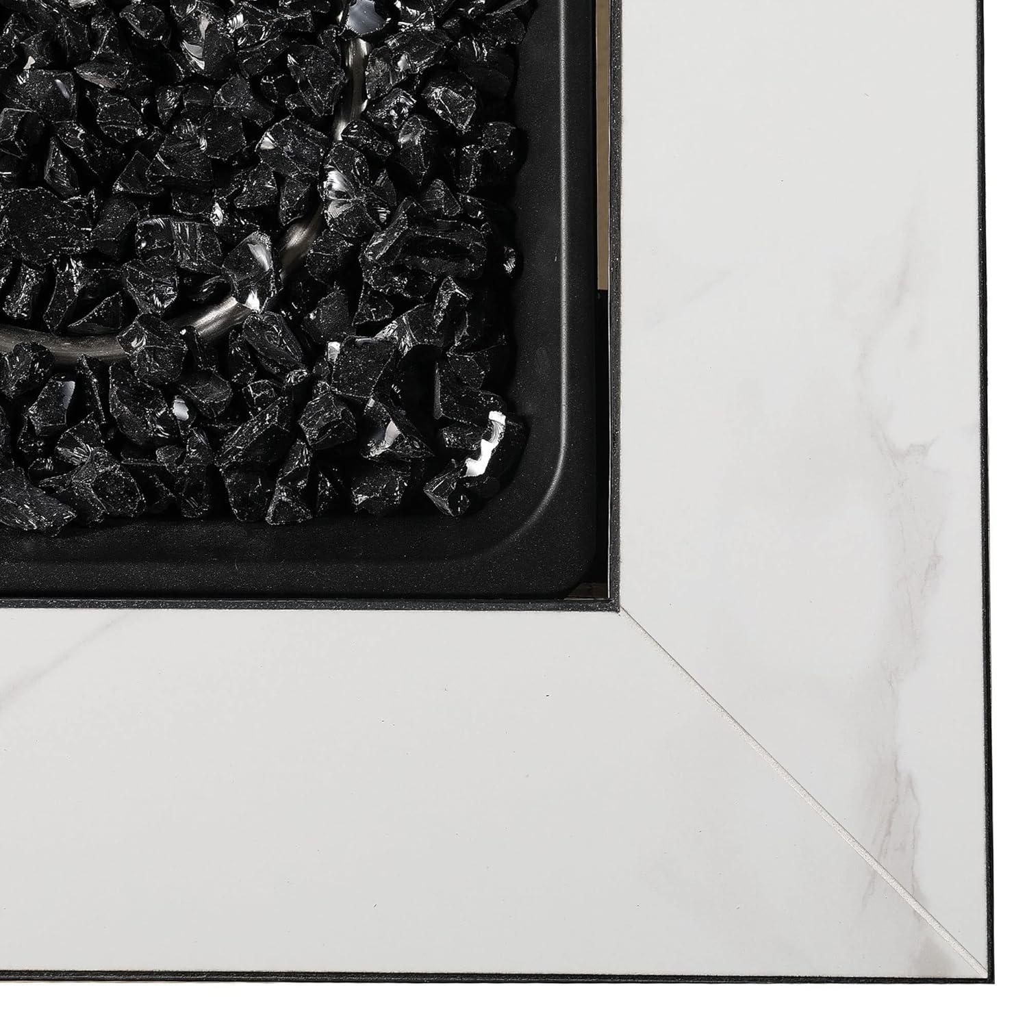 Mr. Bar-B-Q Endless Summer All Weather Outdoor Fire Pit Table with Faux Marble Finish, Black Glass