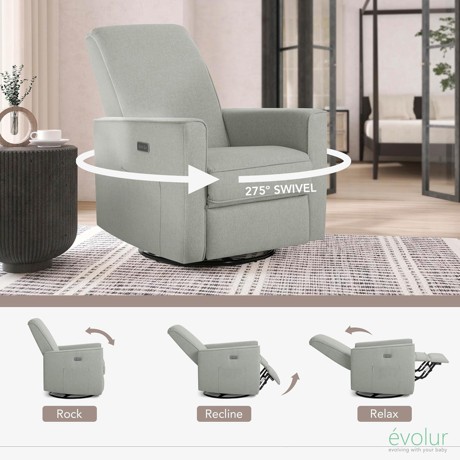 Evolur Greenguard Gold Certified Upholstered Swivel Reclining Glider