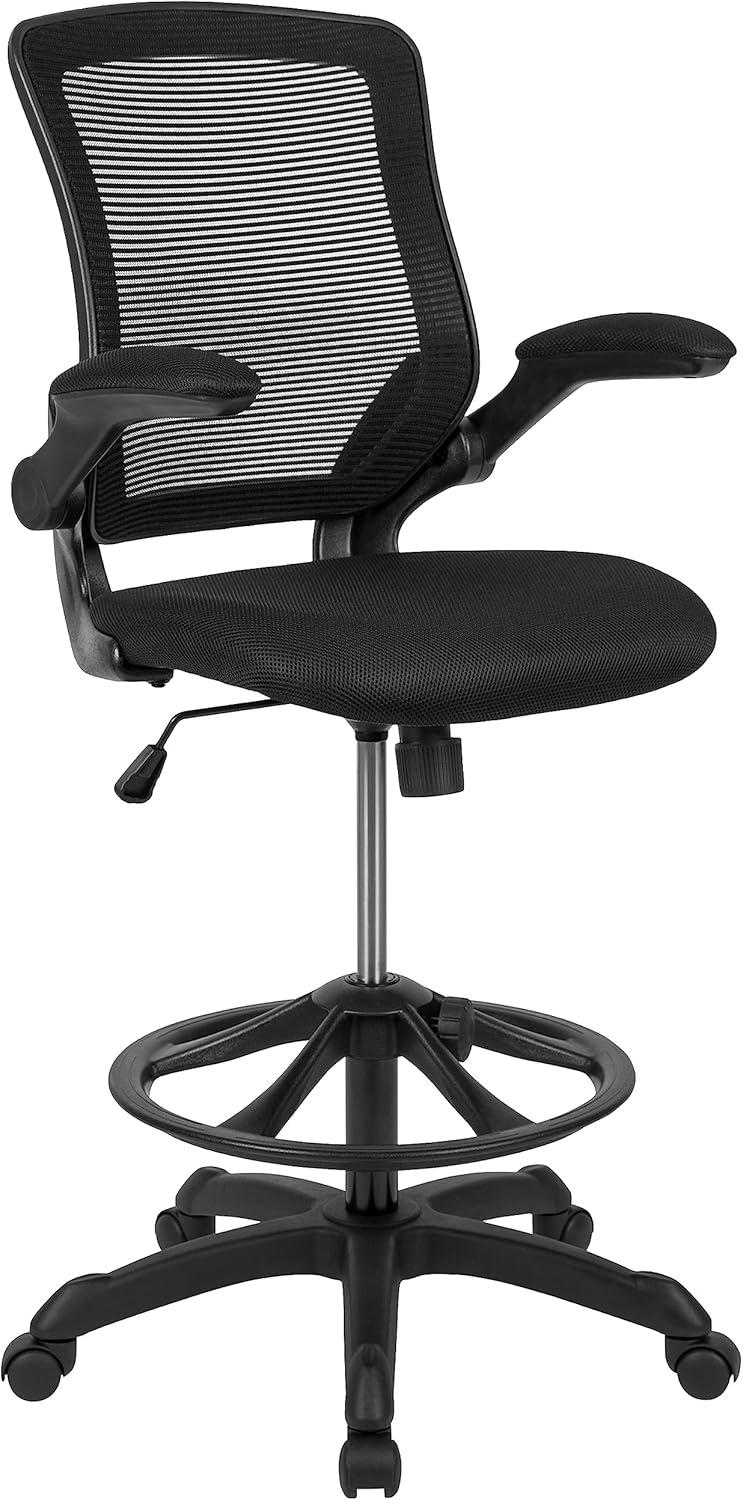 Flash Furniture Mid-Back Mesh Ergonomic Drafting Chair with Adjustable Foot Ring and Flip-Up Arms