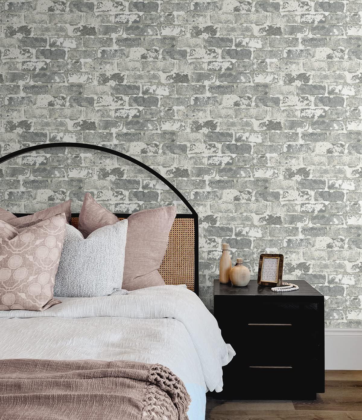 NextWall  Weathered Grey Brick Peel and Stick Wallpaper - 20.5 in. W x 18 ft. L