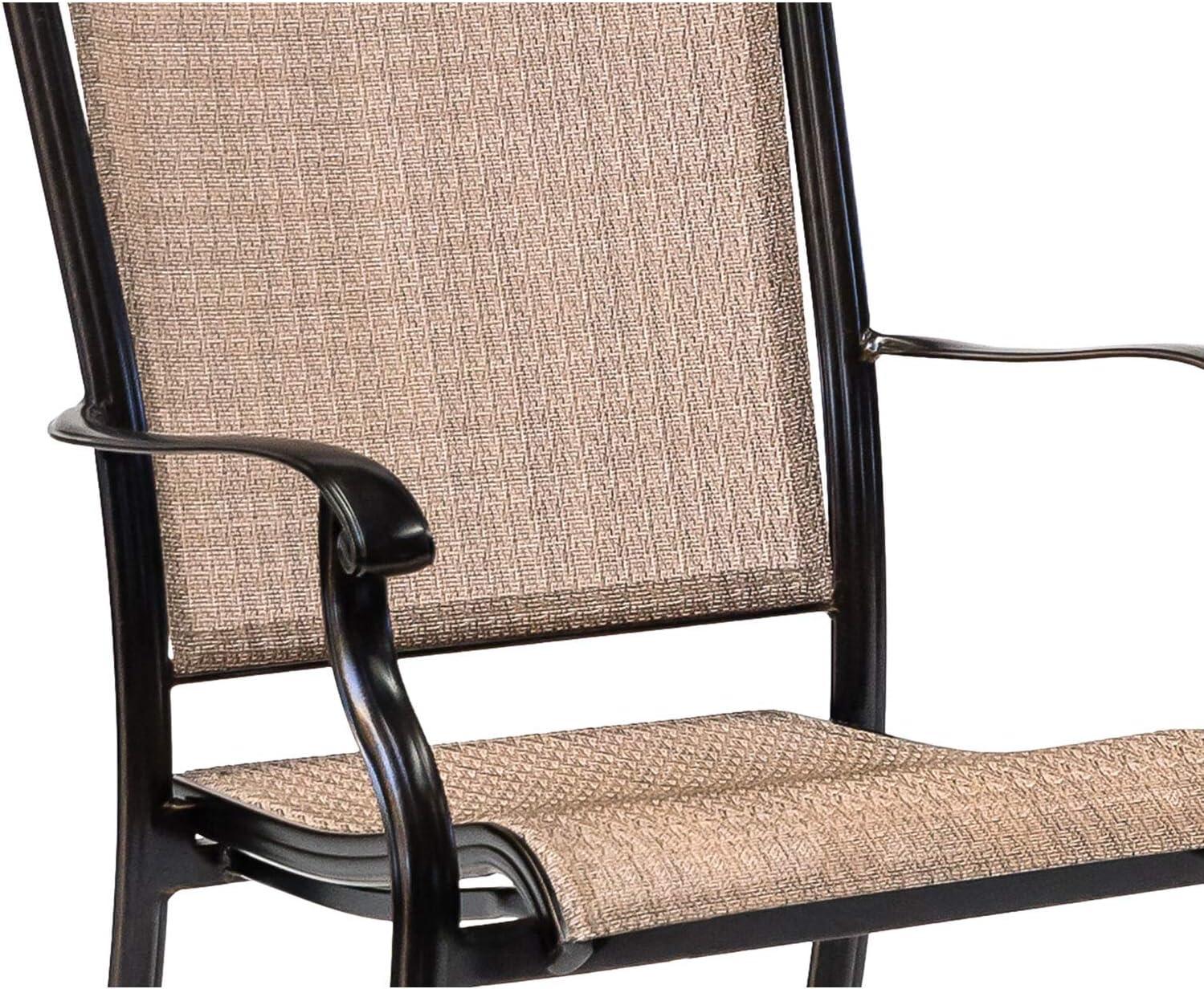 Hanover Fontana 7-Piece Outdoor Dining Set with 2 Sling Swivel Rockers, 4 Sling Chairs, and a 38-In. x 72-In. Cast-Top Table