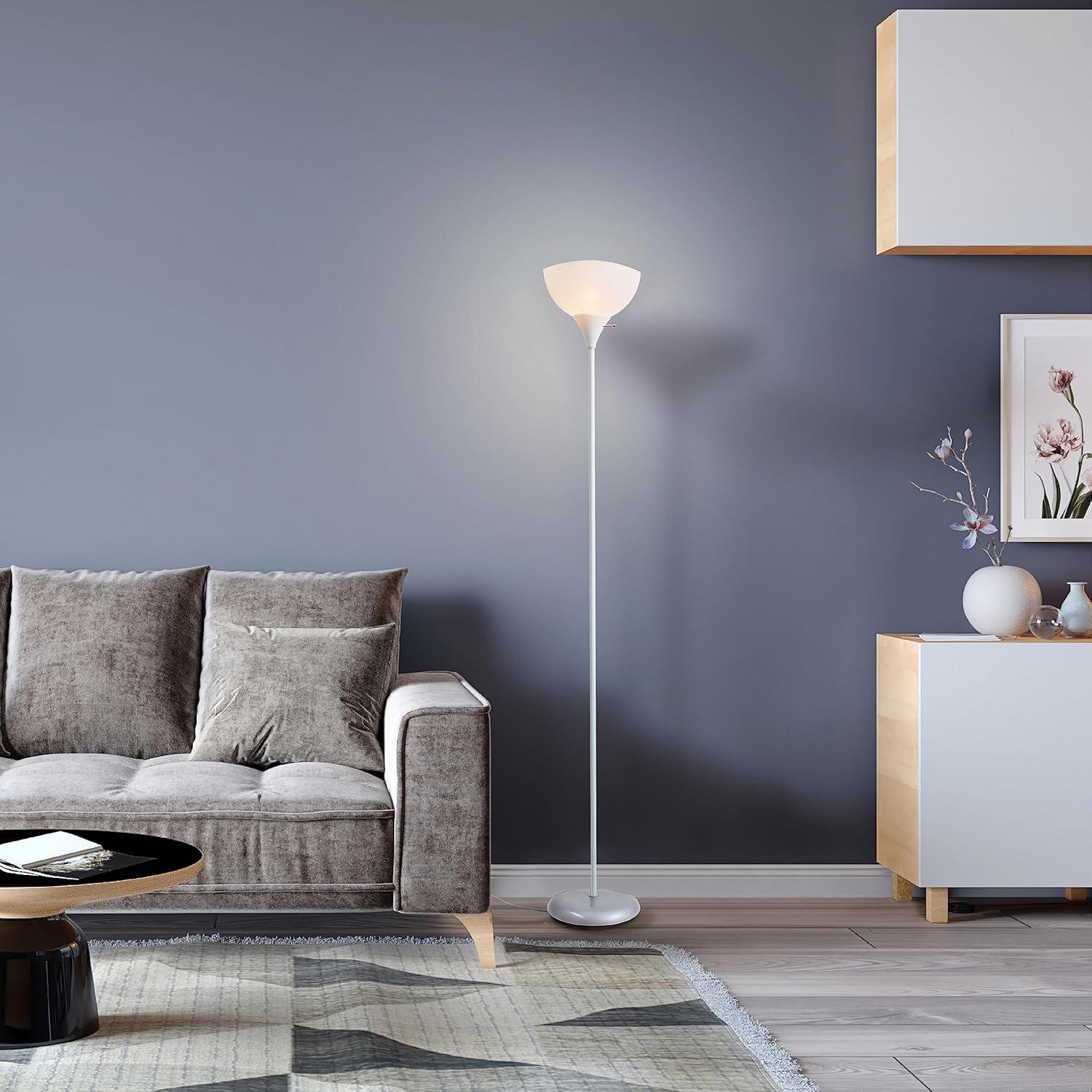 Newhouse Lighting 71” Modern White Energy Efficient Floor Lamp with White Torchiere Shades