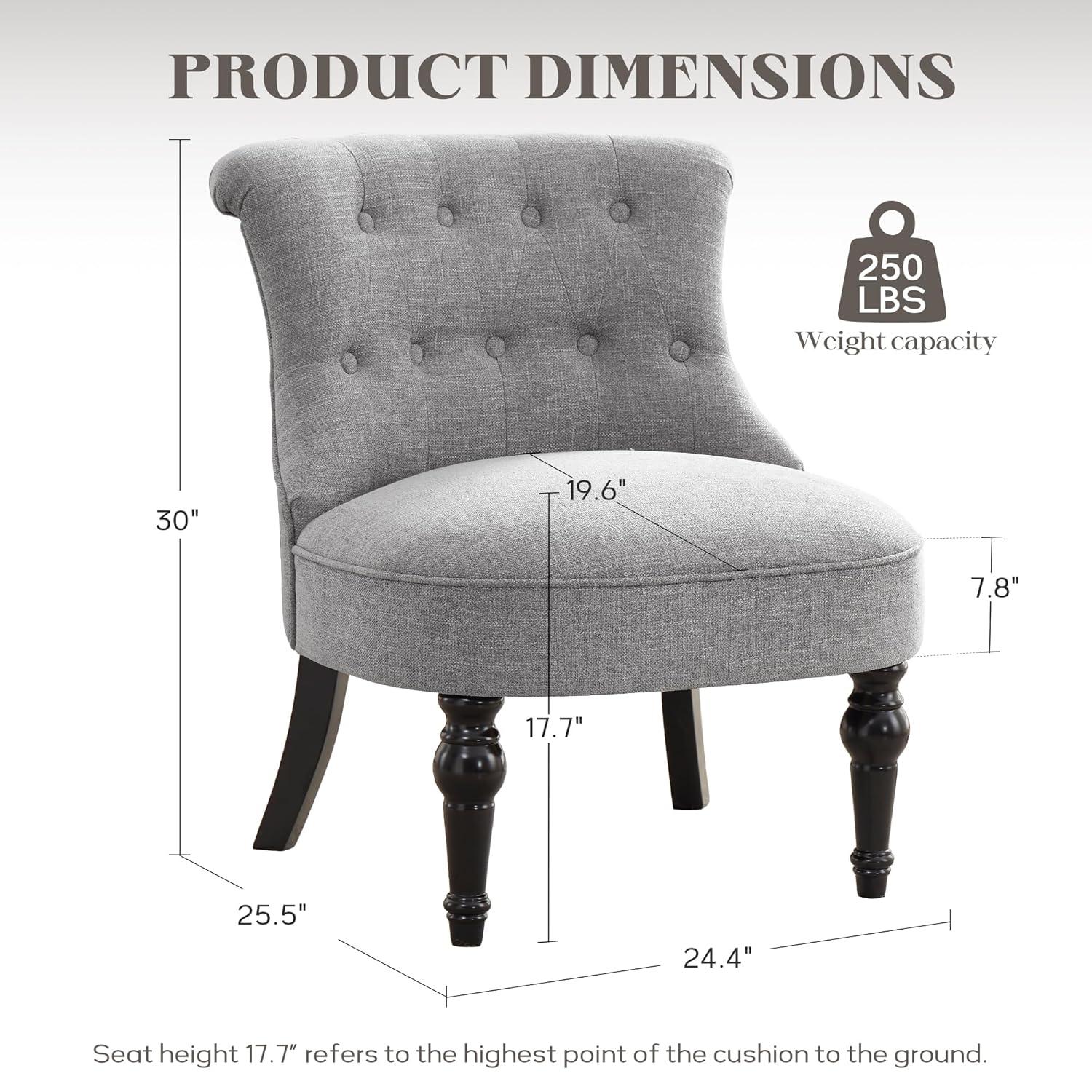 Gray Tufted Armless Accent Chair with Wood Legs