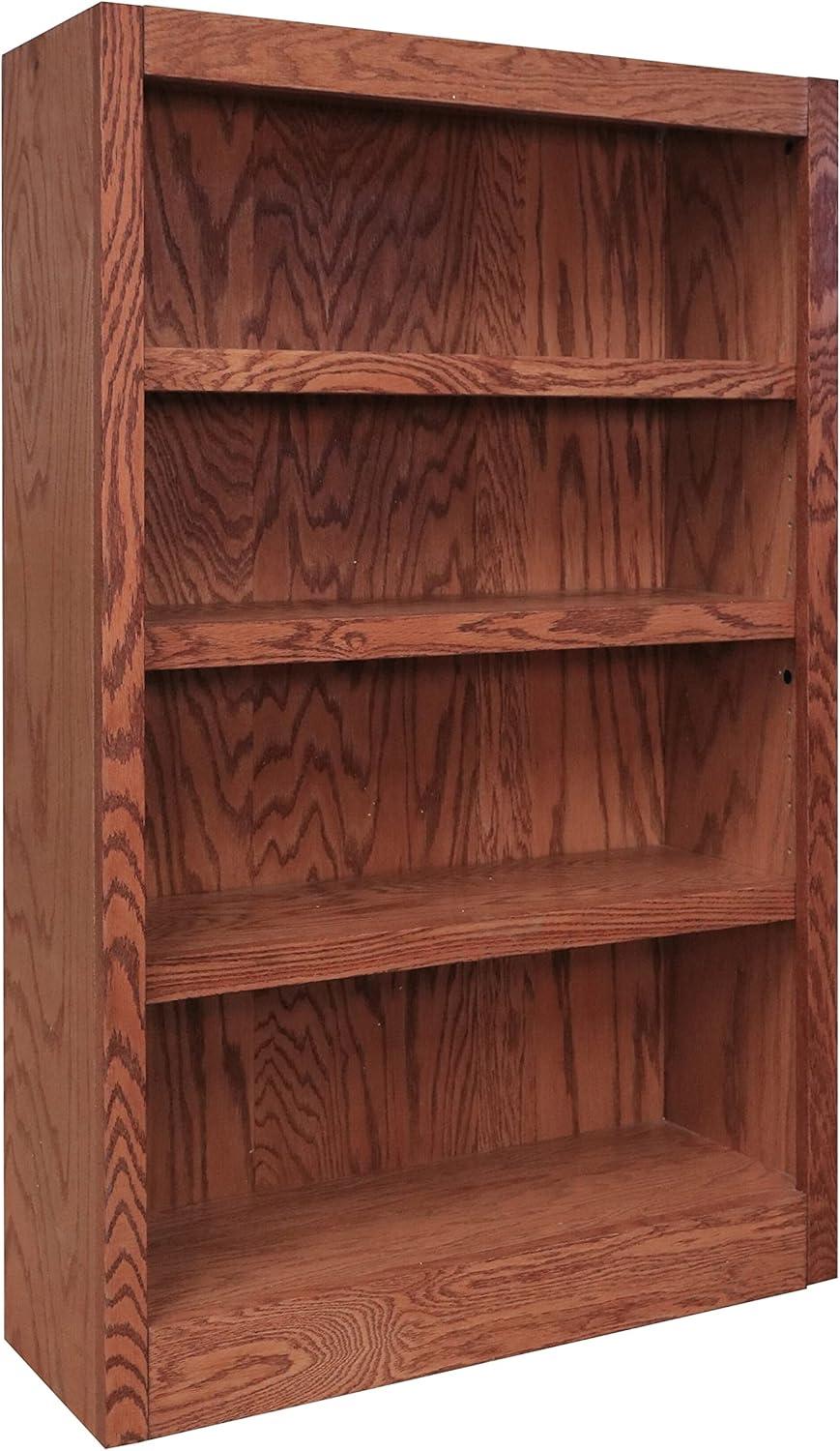 Traditional 48" Tall 4-Shelf Wood Bookcase in Dry Oak