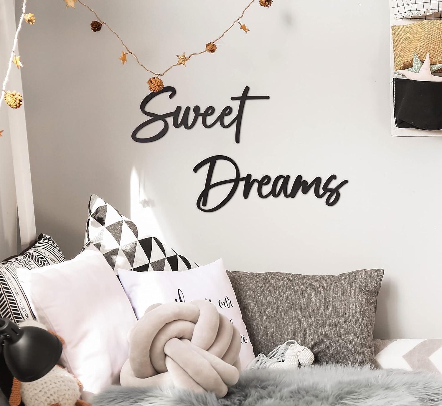 Vivegate Sweet Dreams Metal Sign Wall Art Decor - 35"X8" Black Modern Sweet Dreams Farmhouse Signs for Hanging Above Bed Wall Decor for Bedroom