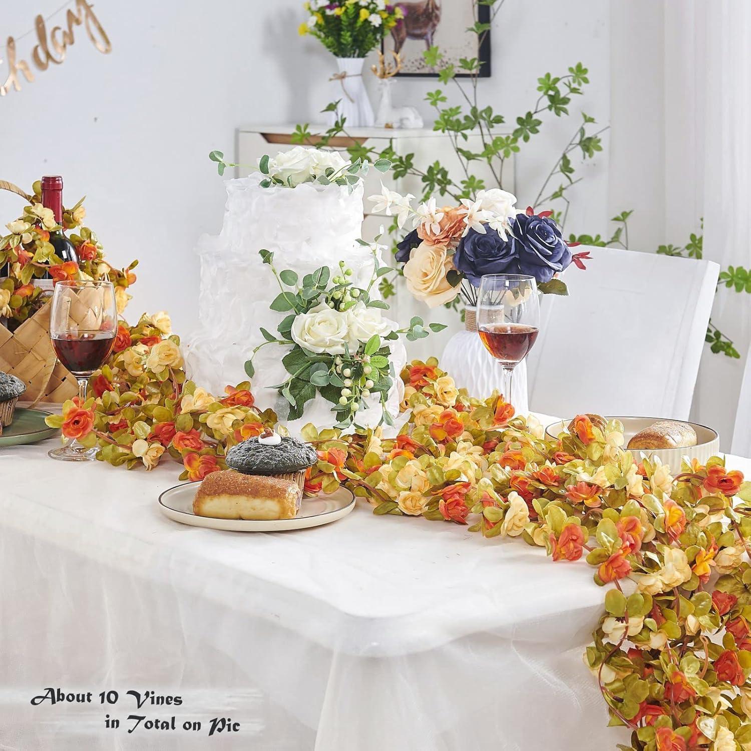 Flower Garland, Artificial Hydrangea Vine Flowers, Hanging Fake Hydrangeas Vine for Room Anniversary Wedding Birthday Christmas Wall Arch Decor, 2 Pcs, Floral Garland, Champagne Flower