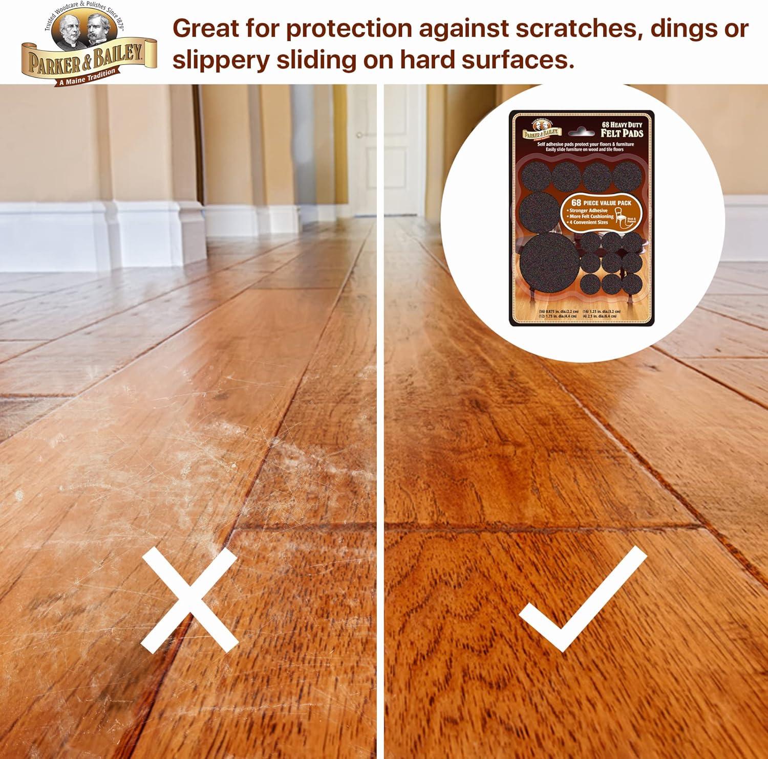 PARKER & BAILEY Felt Pads - 68 Heavy Duty Felt Sliders/Bumpers to Protect Floors & Furniture. Easily Slide Furniture on Hardwood Floors, Laminate Wood or Protect Furniture Feet, Assorted Sizes