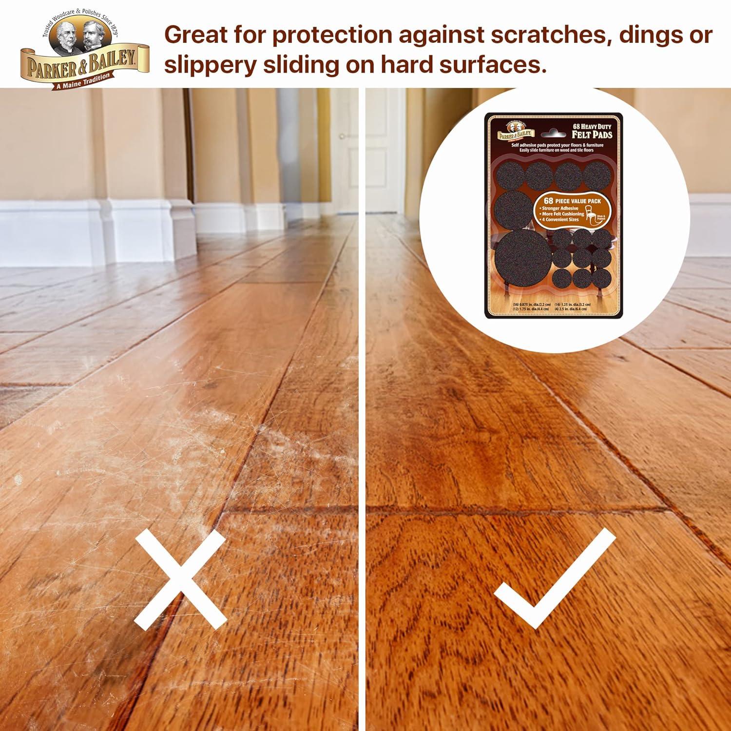 PARKER & BAILEY Felt Pads - 68 Heavy Duty Felt Sliders/Bumpers to Protect Floors & Furniture. Easily Slide Furniture on Hardwood Floors, Laminate Wood or Protect Furniture Feet, Assorted Sizes